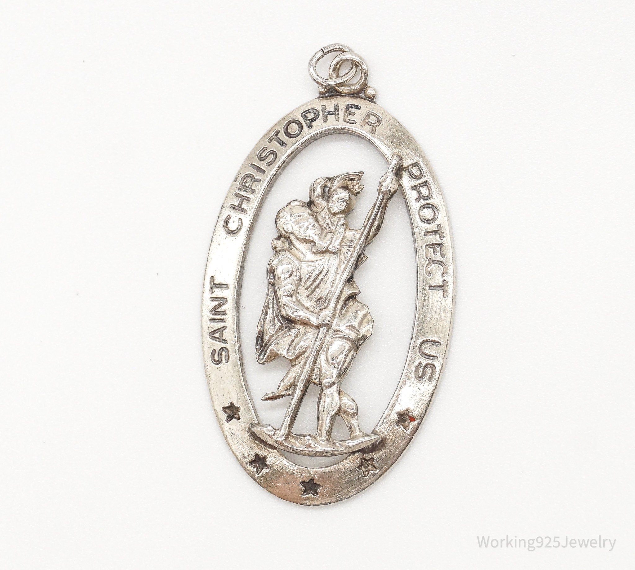 Antique Theda Saint Christopher Protect Us Sterling Silver Pendant