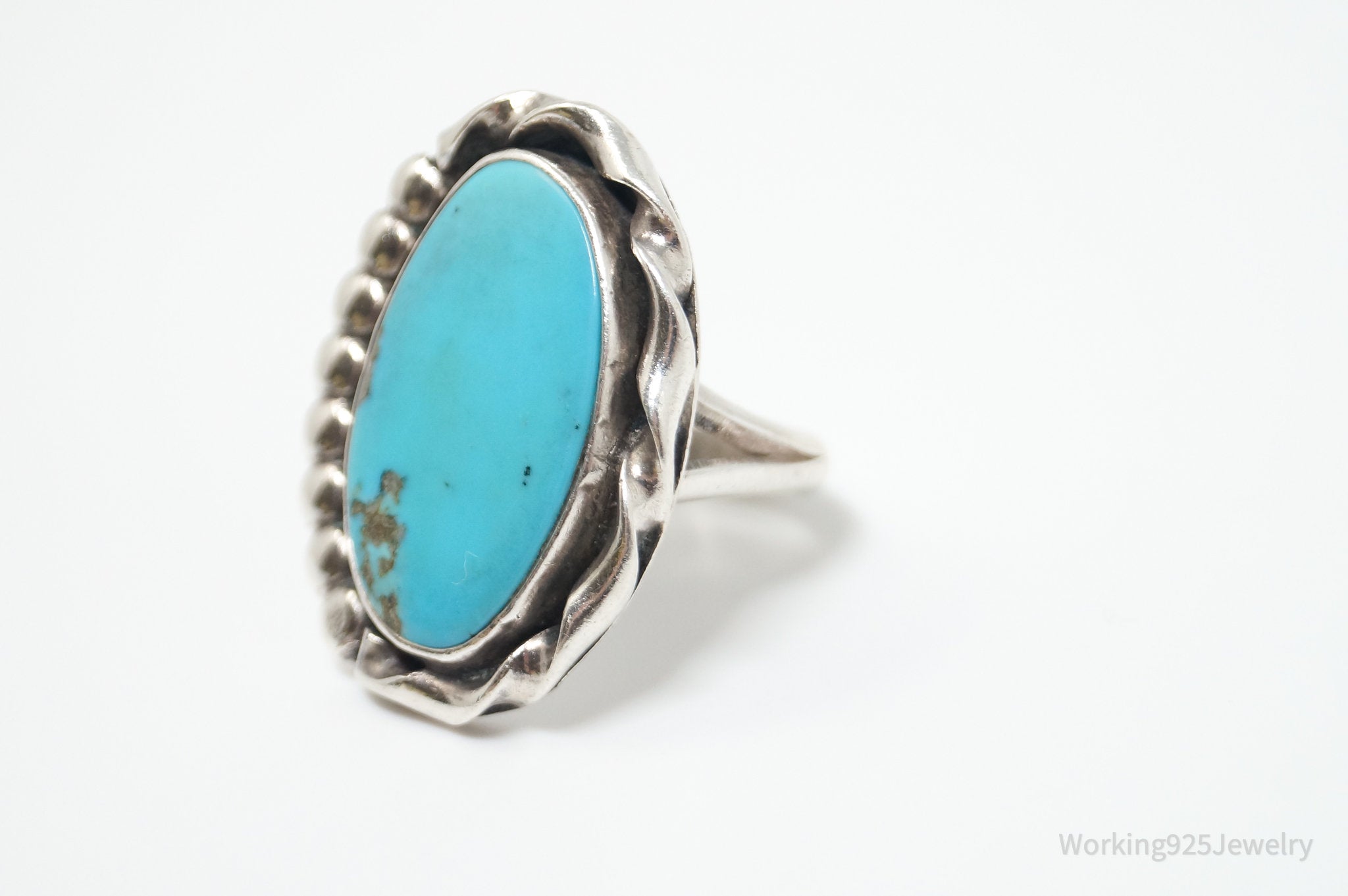 Large Vtg Native American Turquoise Sterling Silver Ring - Sz 7.25