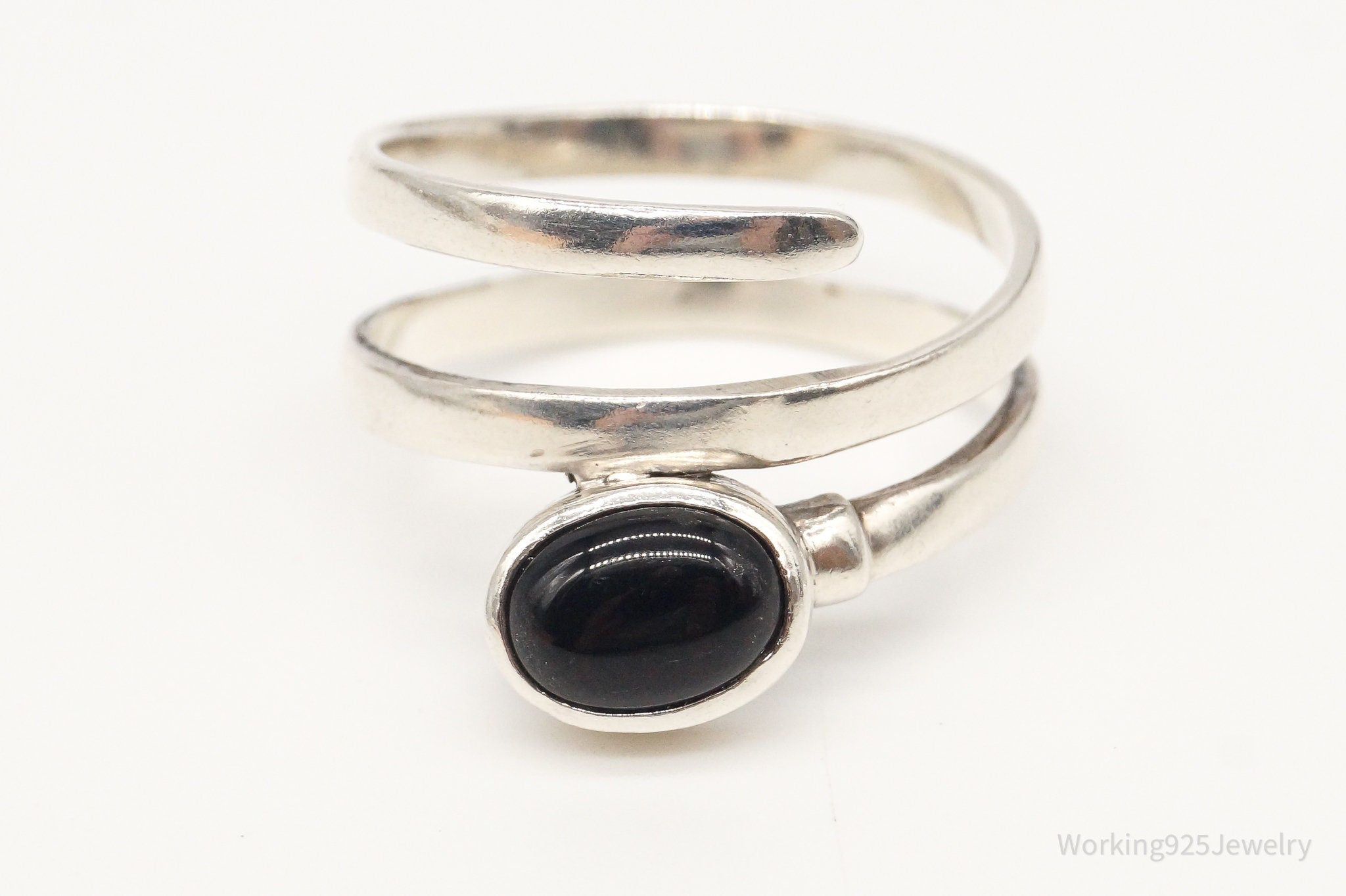 Vintage Black Onyx Sterling Silver Ring - Size 8.75