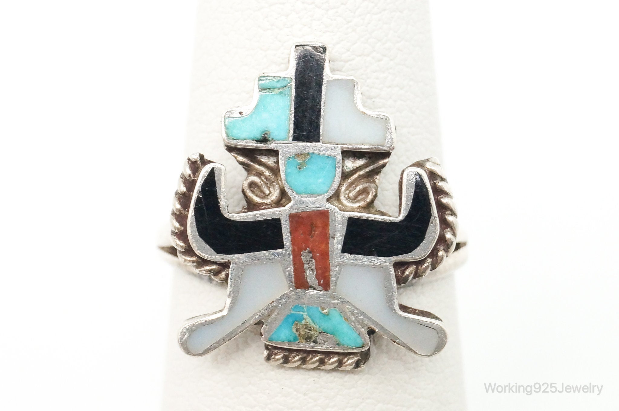 Vintage Handmade Native American Gem Inlay Sterling Silver Ring SZ 6.5