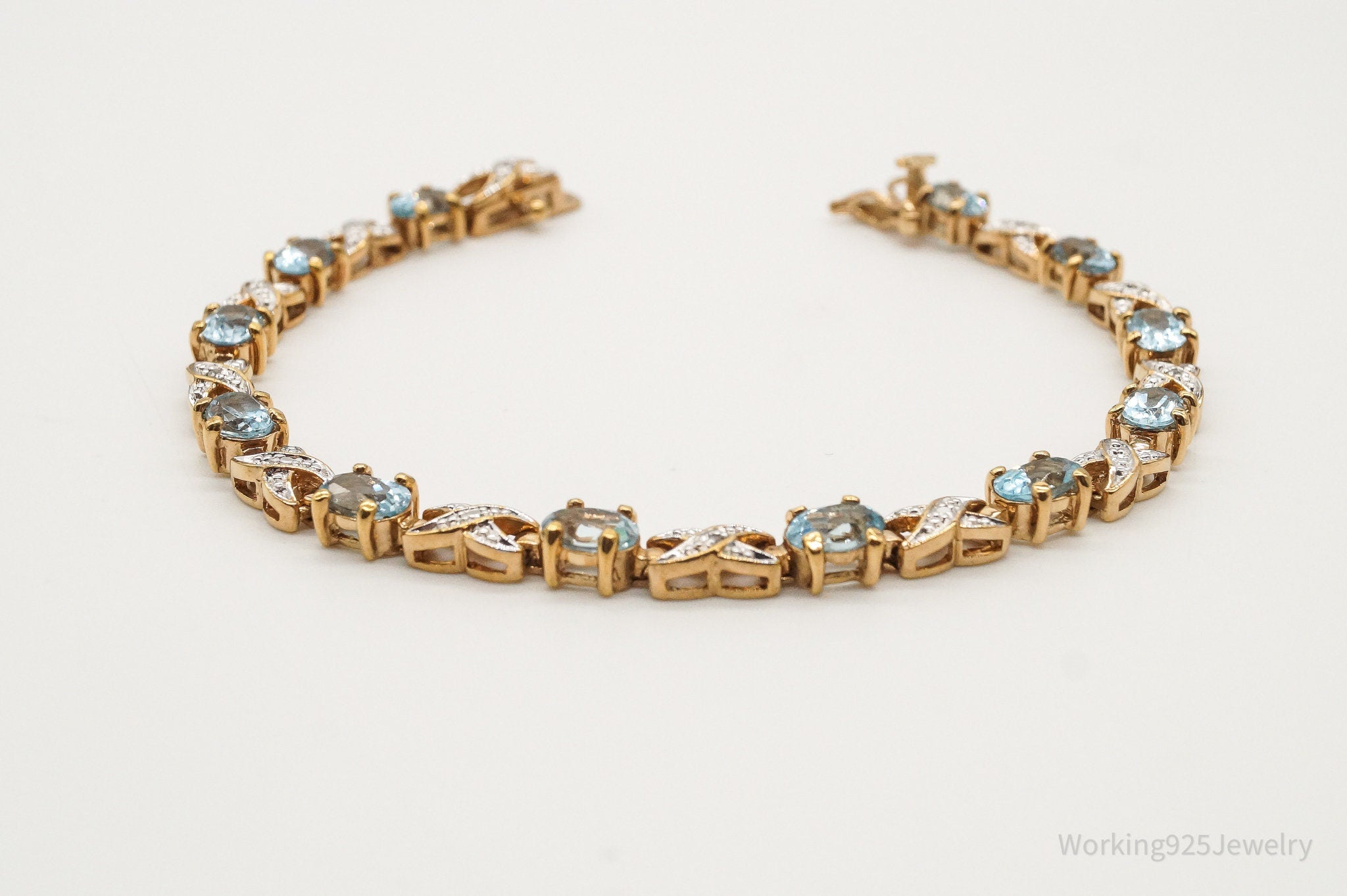 Vintage Designer PAJ Blue Topaz 4 Diamonds Gold Vermeil Sterling Silver Bracelet