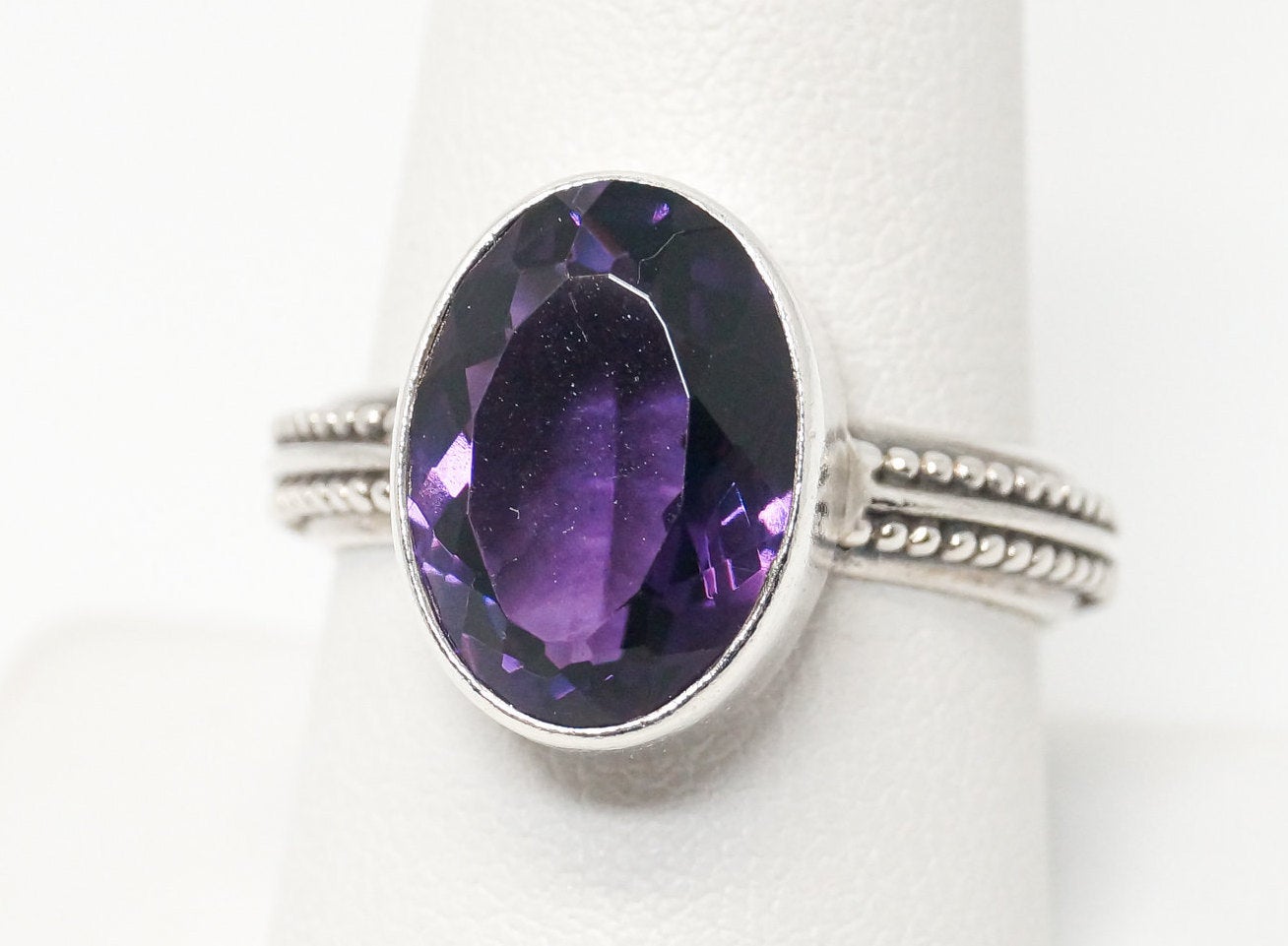 Vintage Indonesia Designer Talia Merav Amethyst Sterling Silver Ring - Sz 9