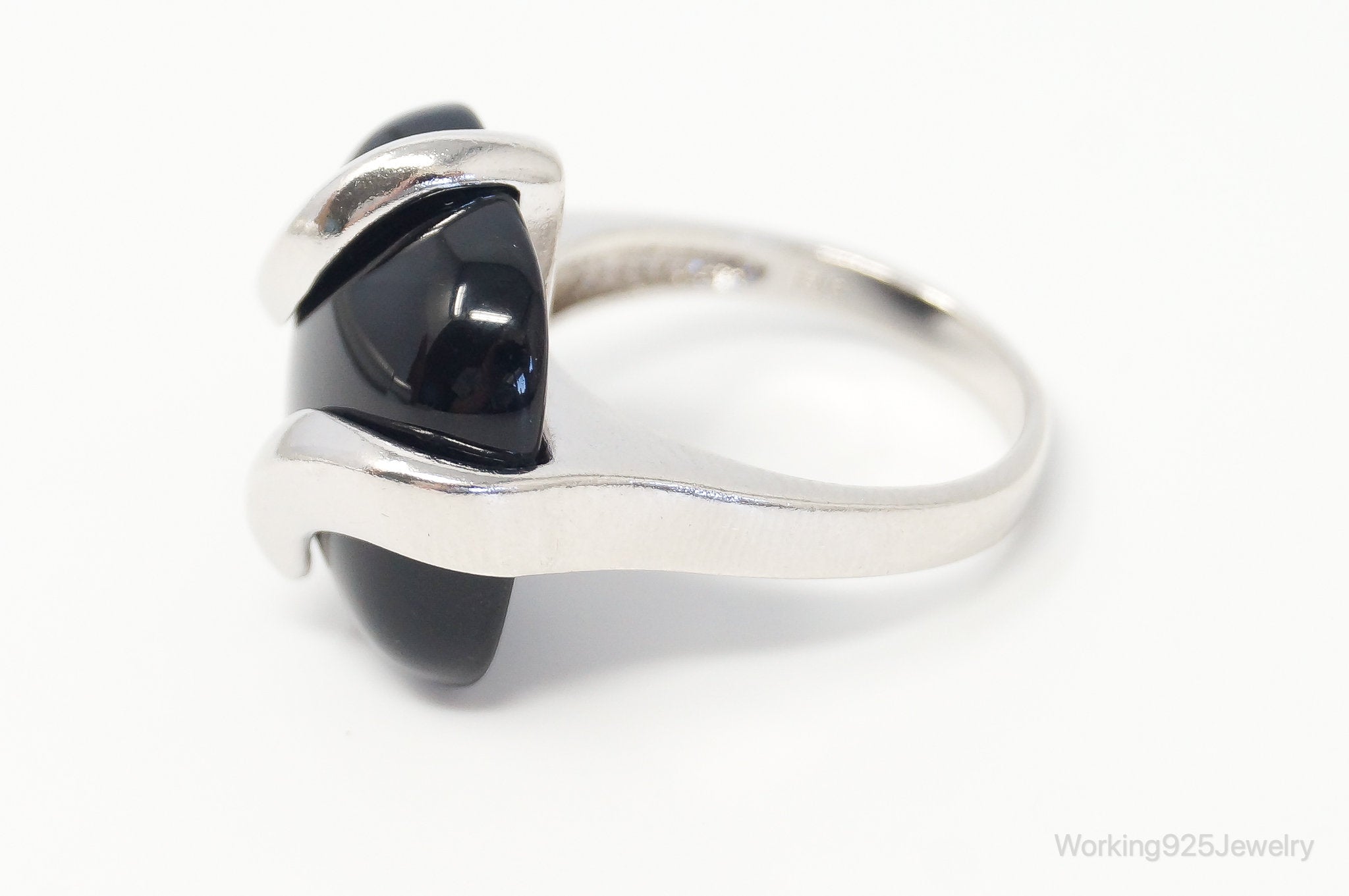 Vintage Designer FAS Black Onyx Sterling Silver Ring - Size 8.25