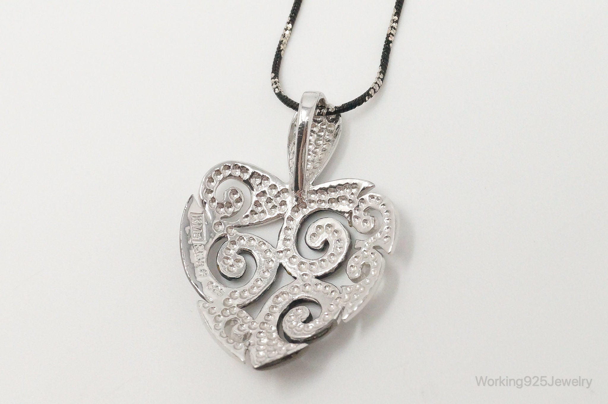 Vintage Designer Swirl Heart Sterling Silver Necklace