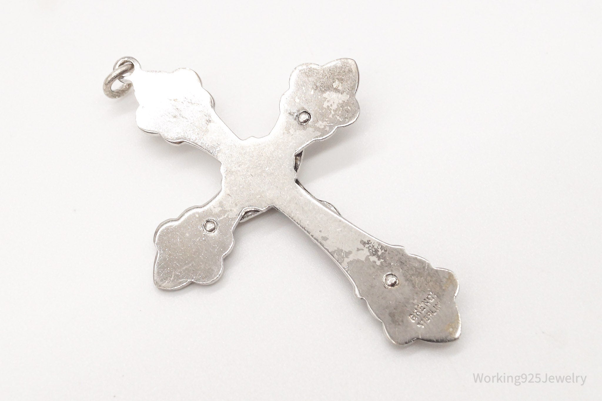 Large Antique INRI Crucifix Cross Sterling Silver Pendant