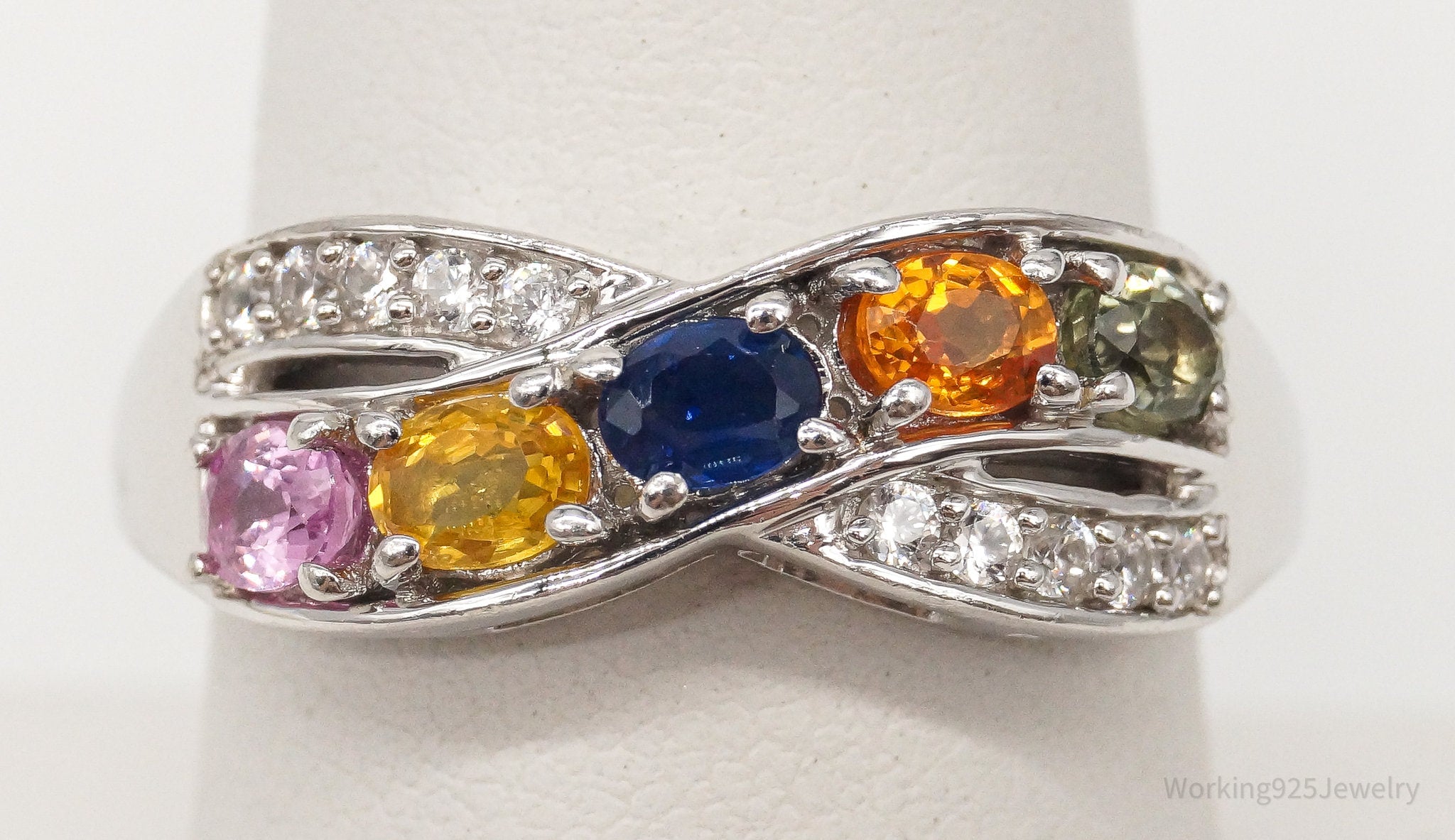 Vintage Designer BBJ Multiple Gemstone Sterling Silver Ring - Size 8