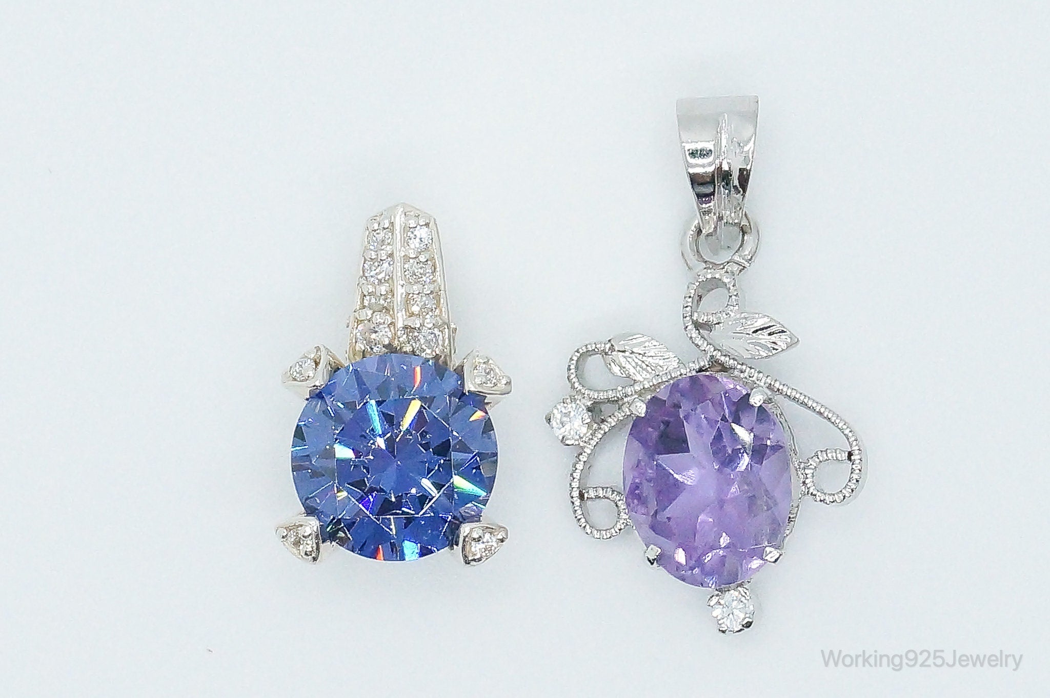 Diamonique Amethyst Cubic Zirconia Sterling Silver Necklace Pendants