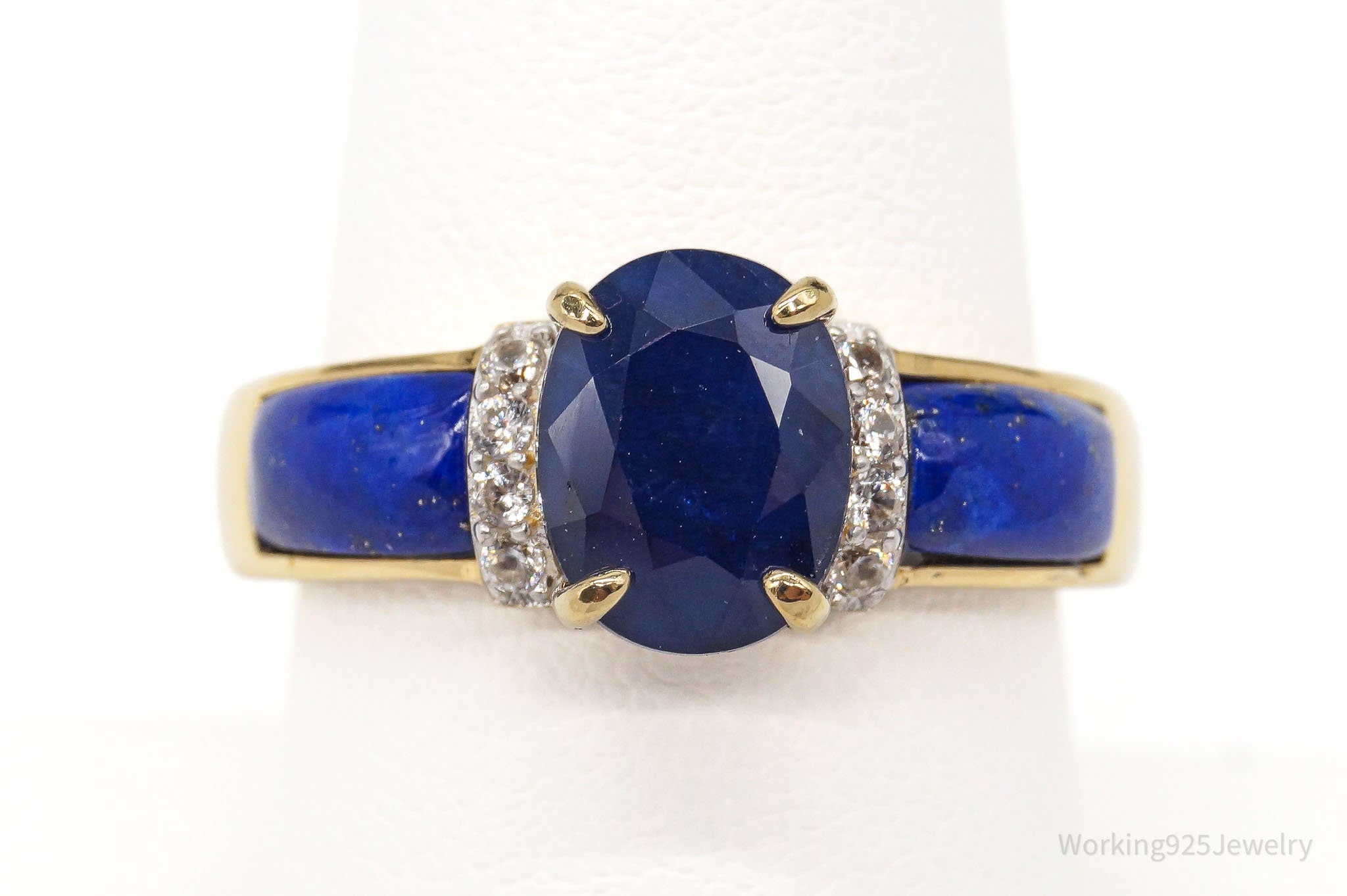 BBJ Sapphire Lapis Lazuli CZ 18K Yellow Gold Over Sterling Silver Ring - Sz 8.75