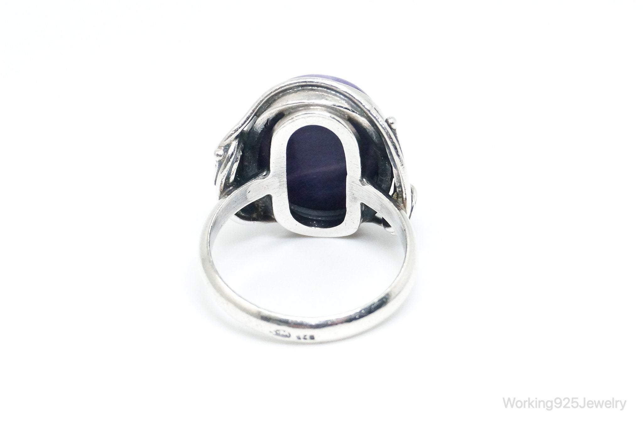 Vintage Designer WS Large Charoite Modernist Sterling Silver Ring - Size 6.5