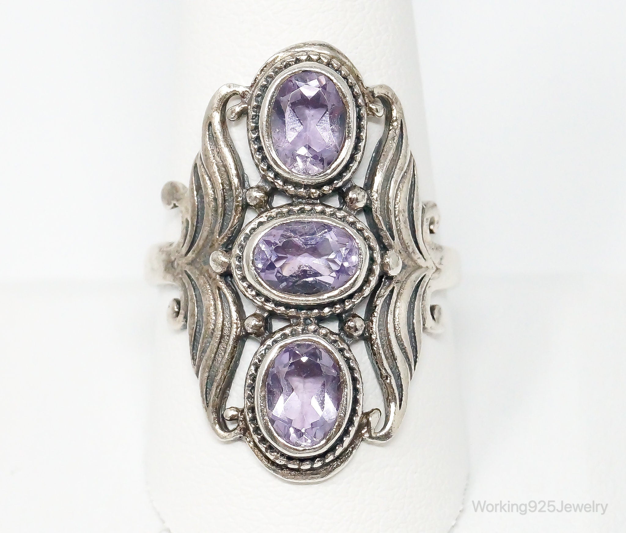 Vintage Amethyst Sterling Silver Statement Ring - Size 10