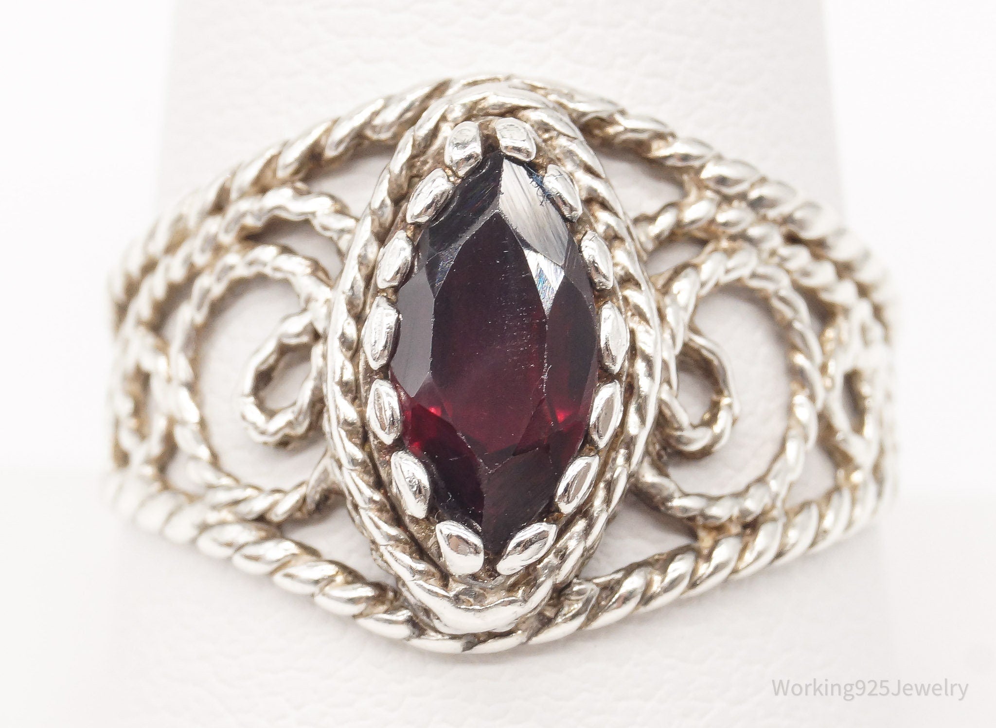 Vintage Garnet Sterling Silver Ring - Size 9.75