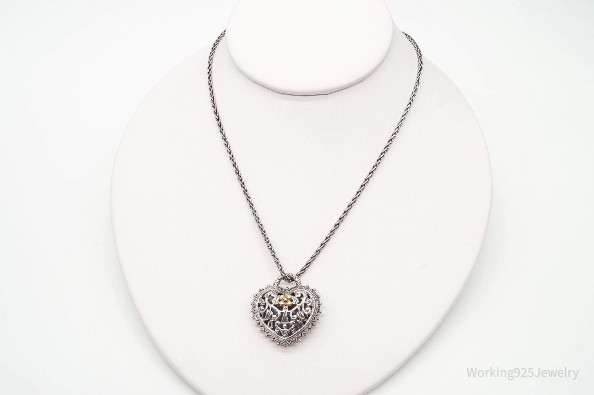 Vintage Large Filigree Padlock Heart Sterling Silver Necklace