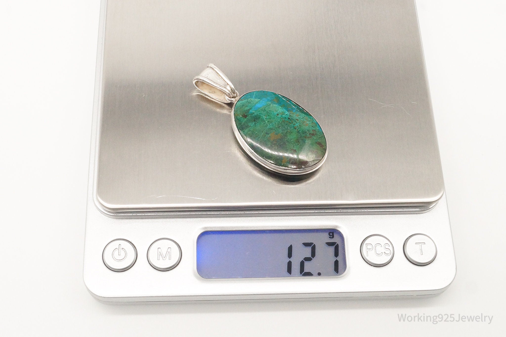 Vintage Large Chrysocolla 950 Silver Pendant