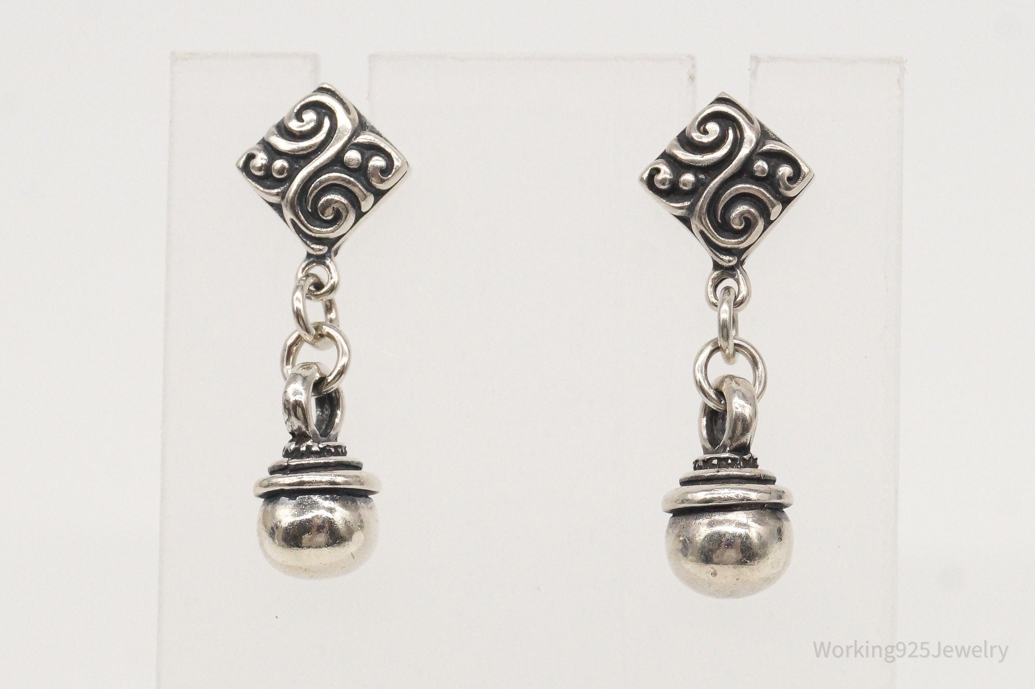 Vintage Bali Inspired Sterling Silver Dangle Earrings