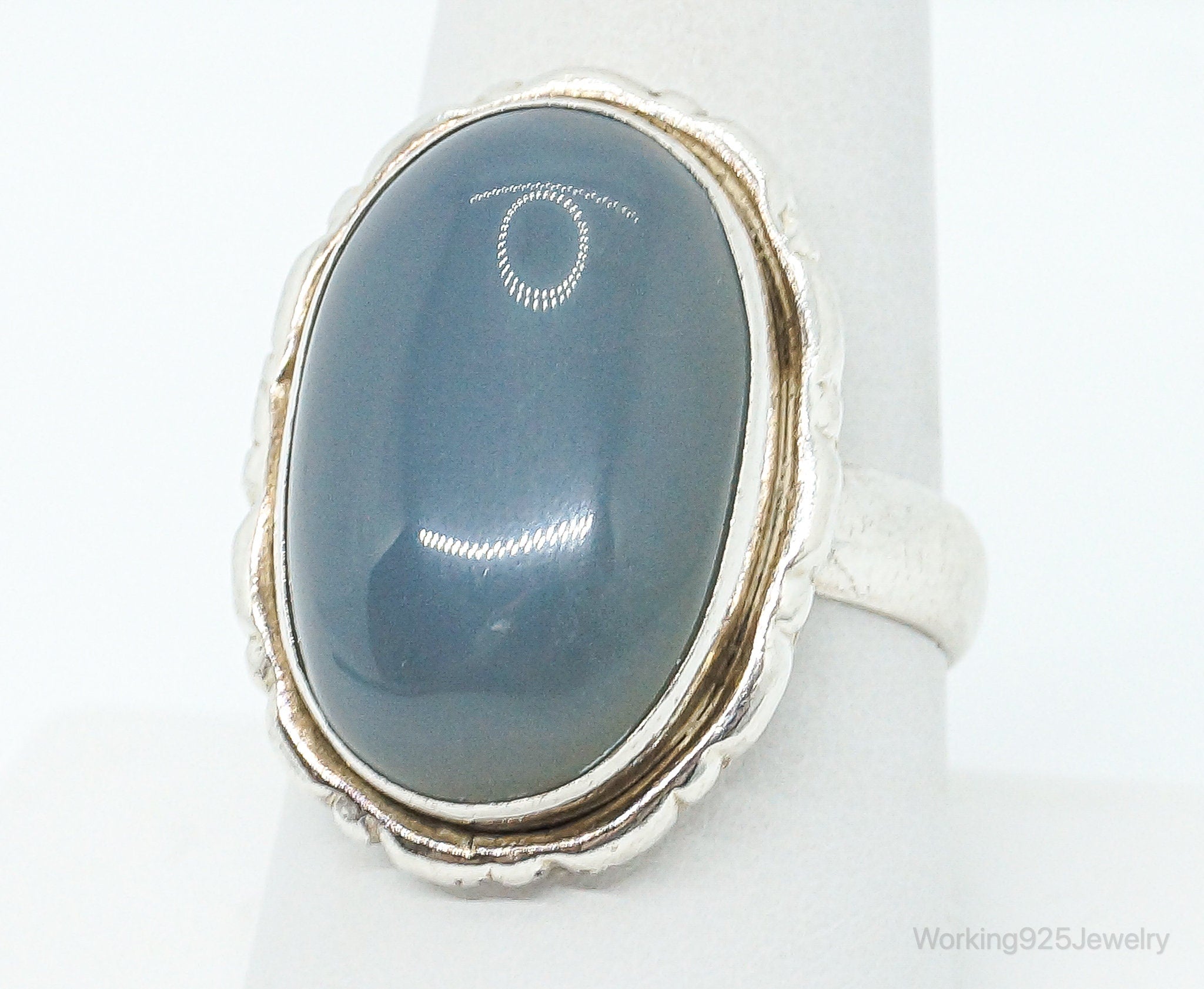 Vintage Large Chalcedony Sterling Silver Ring - Size 8.5