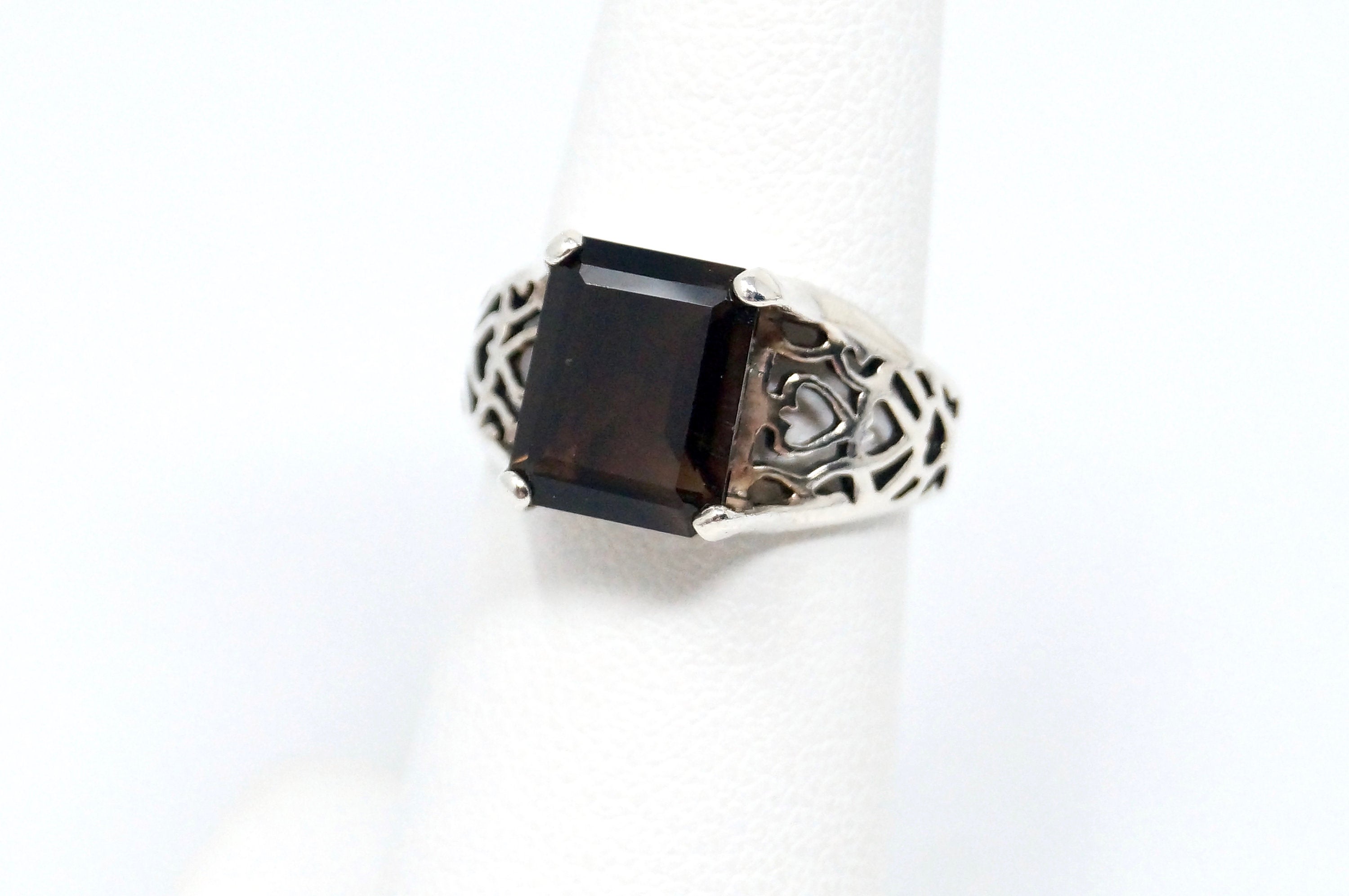 Vintage Art Deco Style Smoky Topaz Gemstone Sterling Silver Ring - Size 5