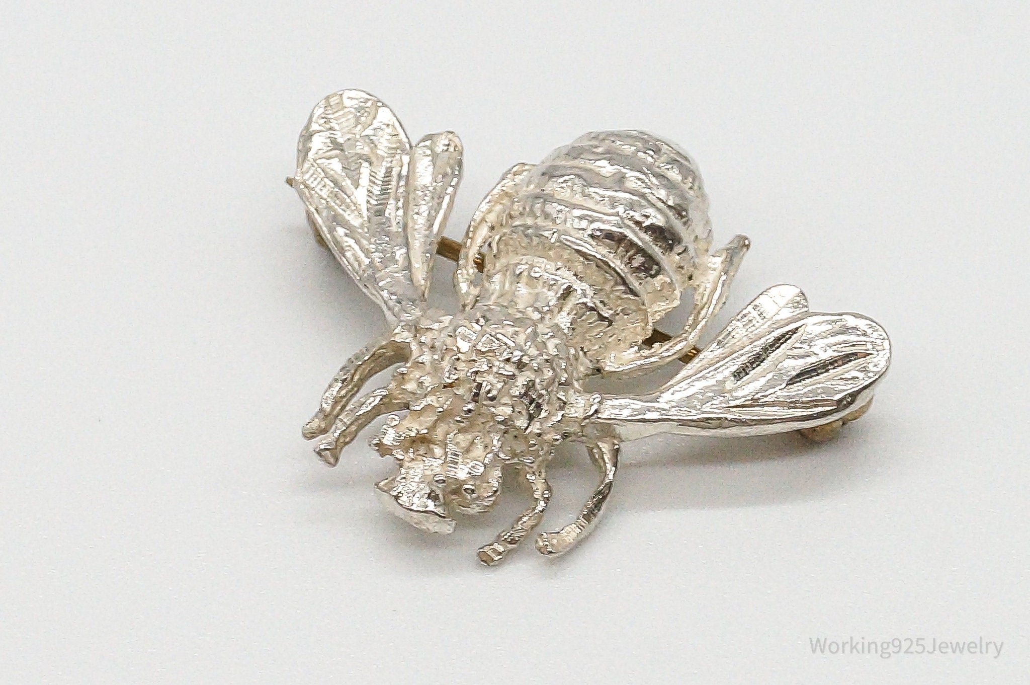 Vintage Brutalist Bee Sterling Silver Brooch Pin