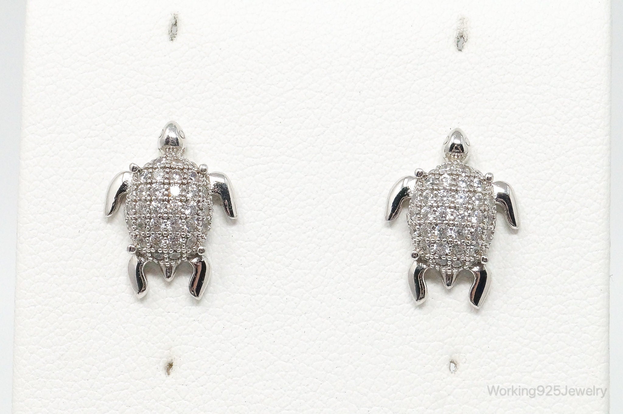 Vintage Cubic Zirconia Sea Turtle Sterling Silver Earrings