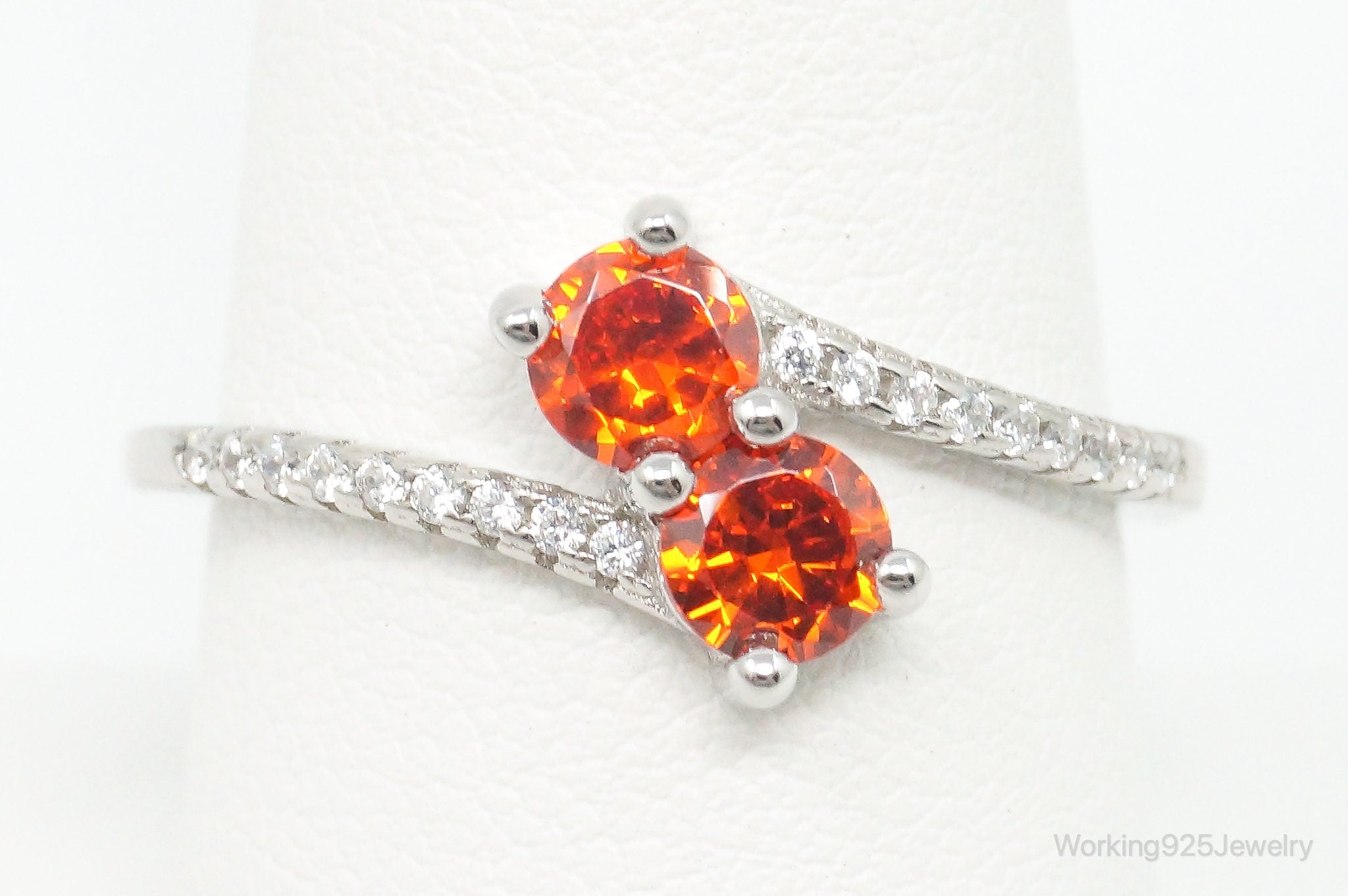 Orange Topaz Cubic Zirconia Sterling Silver Ring - Size 8.75