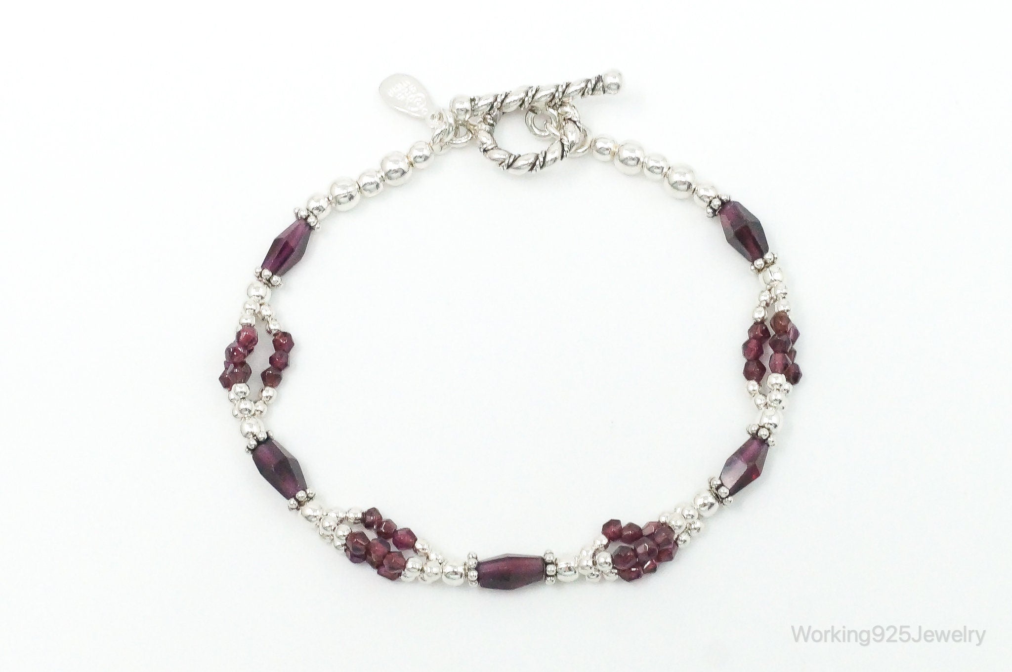 Designer DOUG PAULUS Rhodolite Garnet Sterling Silver Bead Toggle Bracelet