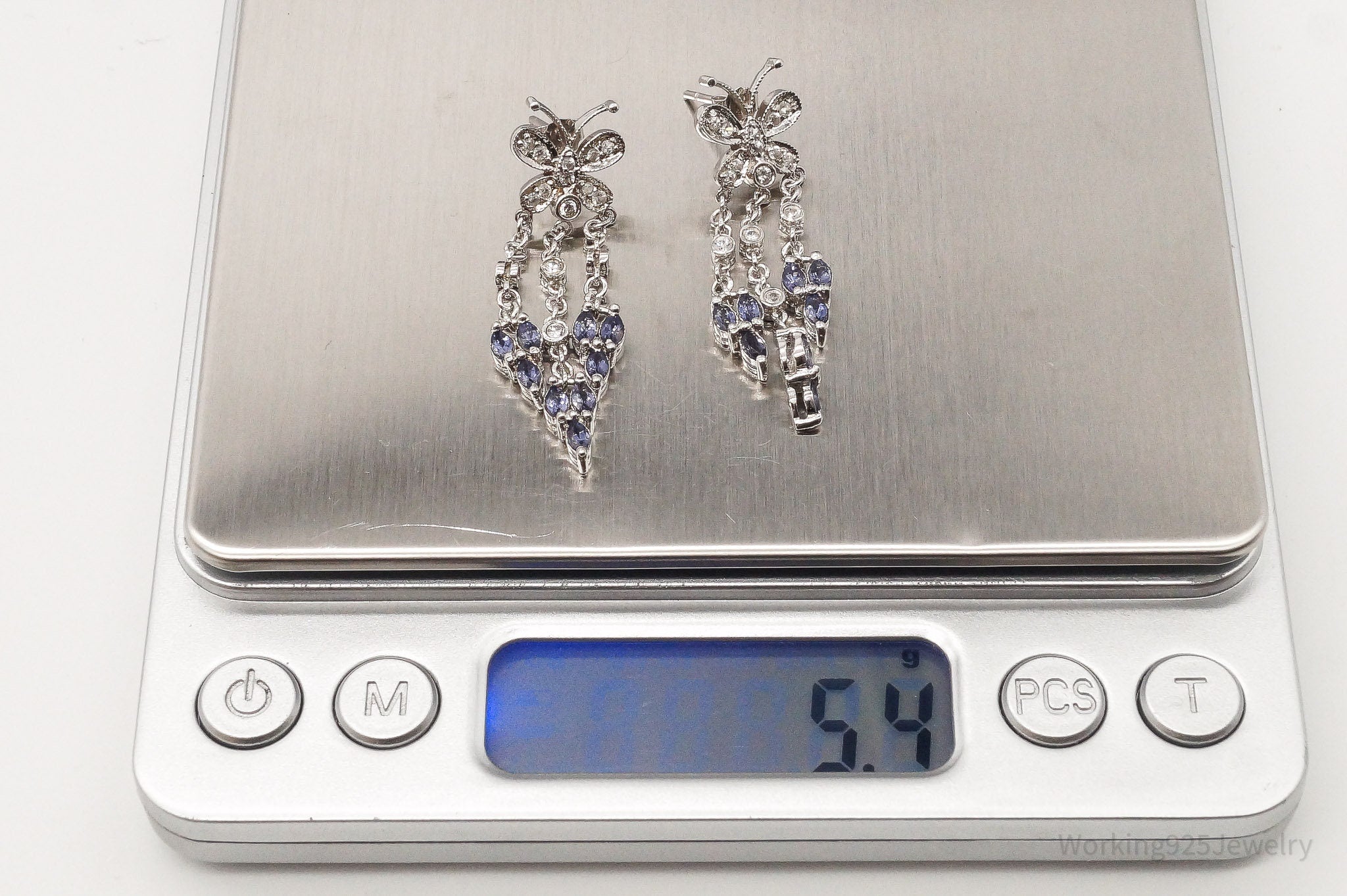 Vintage Iolite Cubic Zirconia Butterfly Sterling Silver Earrings