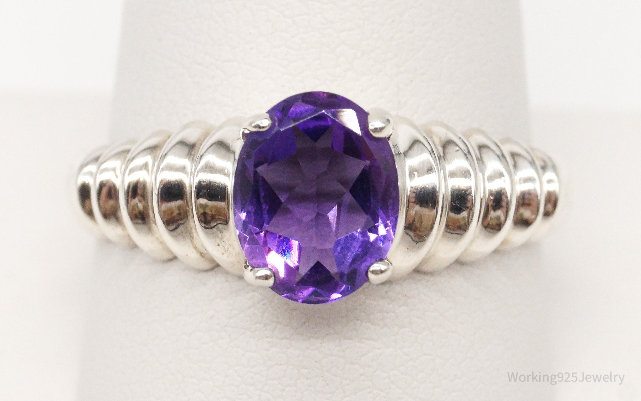 Vintage Amethyst Sterling Silver Ring - Size 10.75