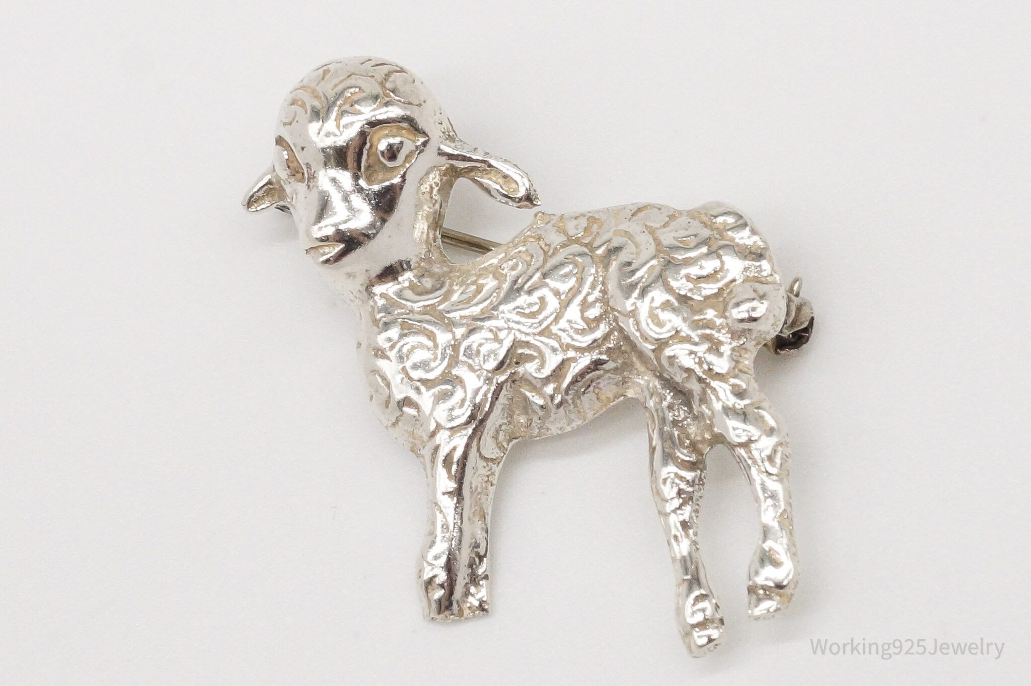 Antique Lamb Sheep Sterling Silver Brooch Pin