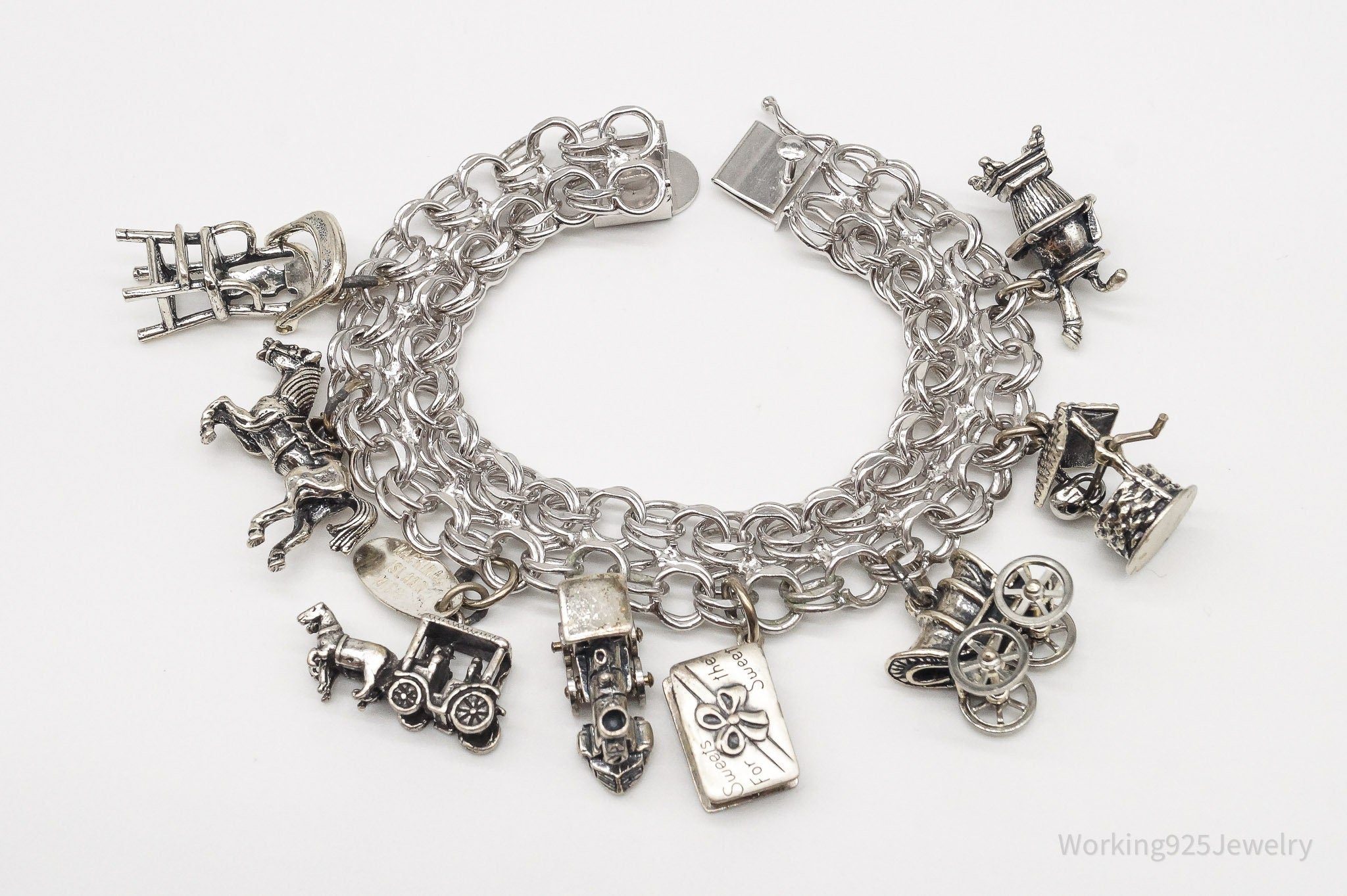 Antique Vintage Charms Sterling Silver Bracelet