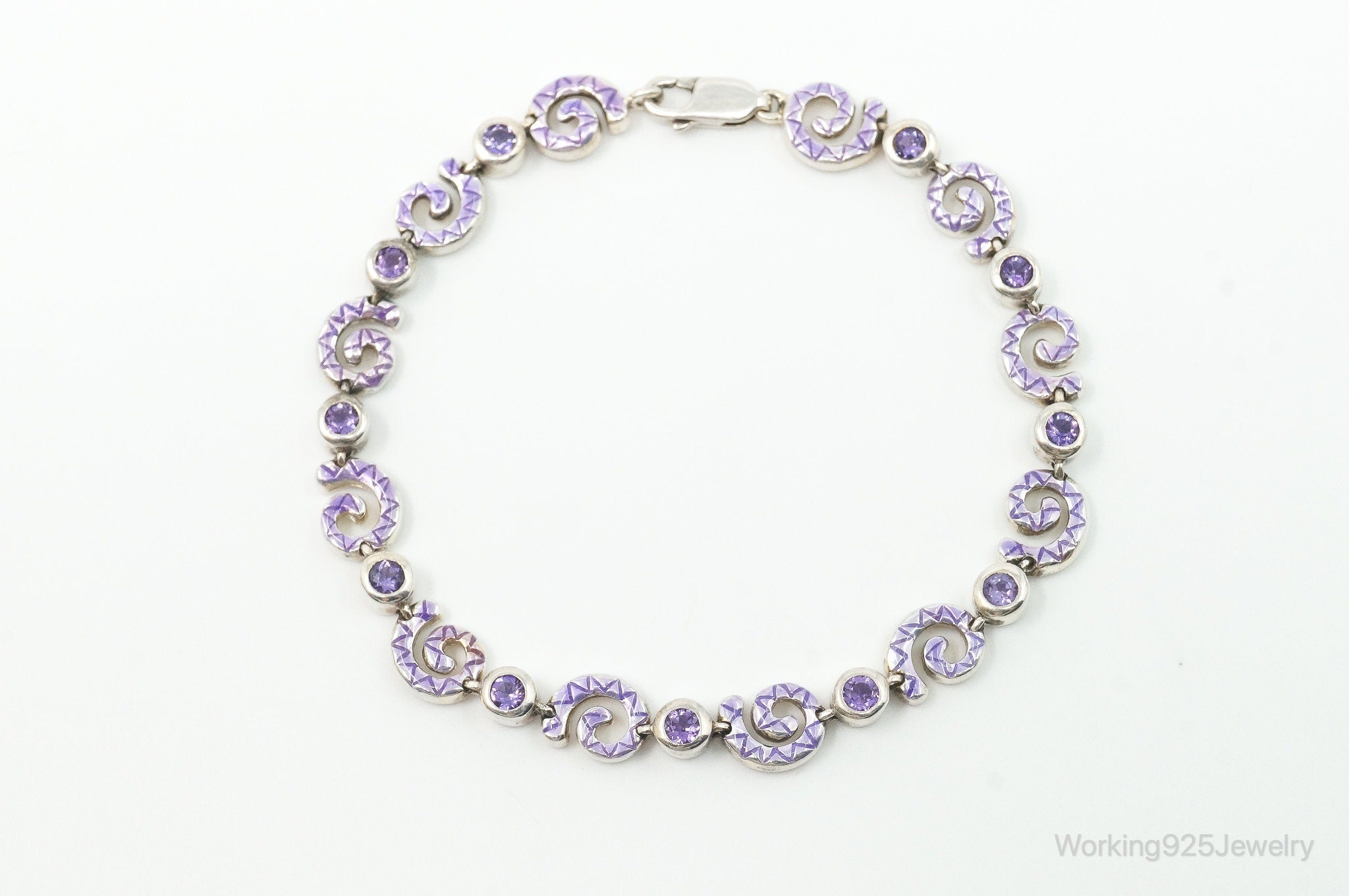 Vintage Amethyst Spiral Sterling Silver Bracelet