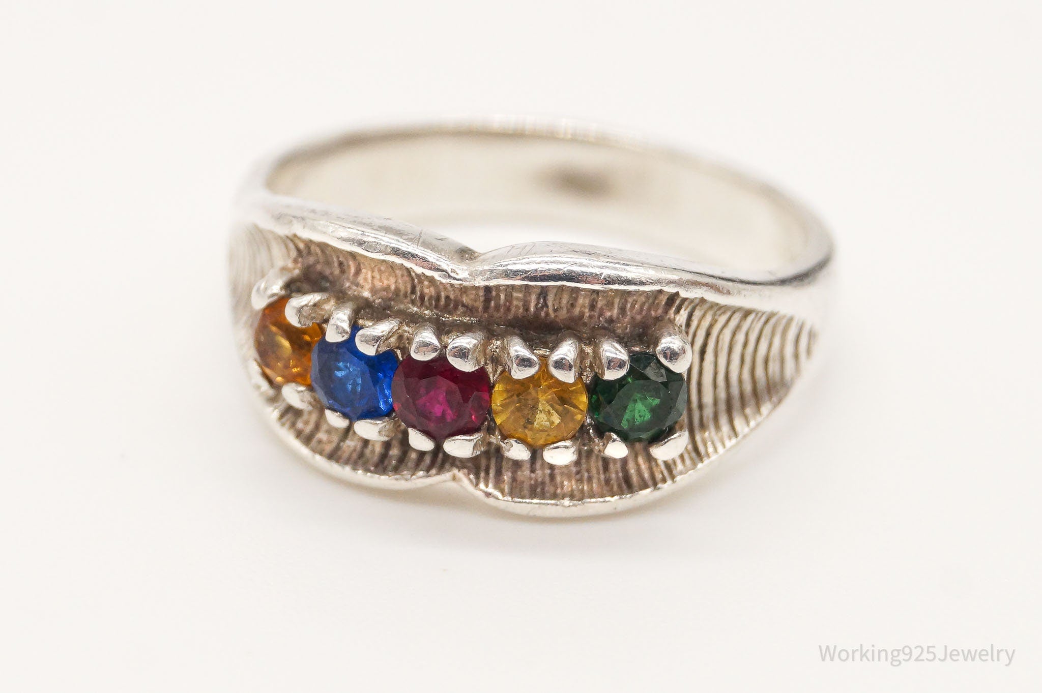 Vintage 1960s Multi Gemstone Sterling Silver Ring - Size 6.5