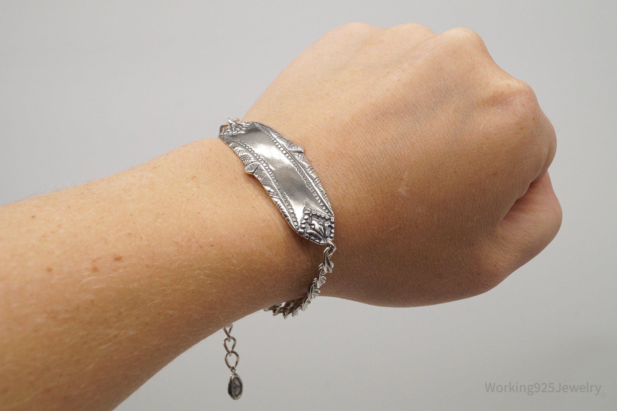 Designer Silpada Engravable Bar Chain Link Sterling Silver Bracelet