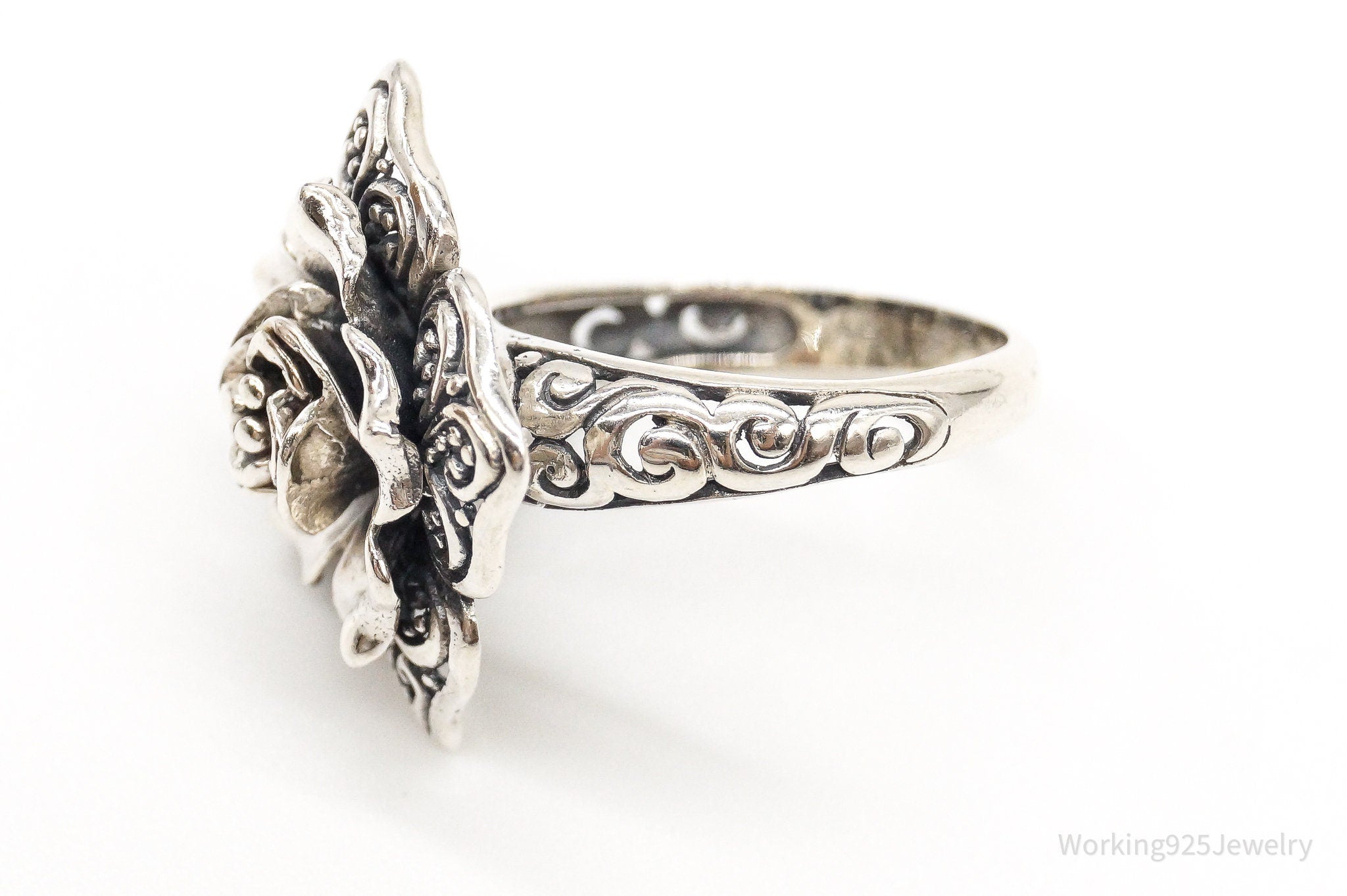 Vintage ATI 3D Flower Sterling Silver Ring - Size 7.25