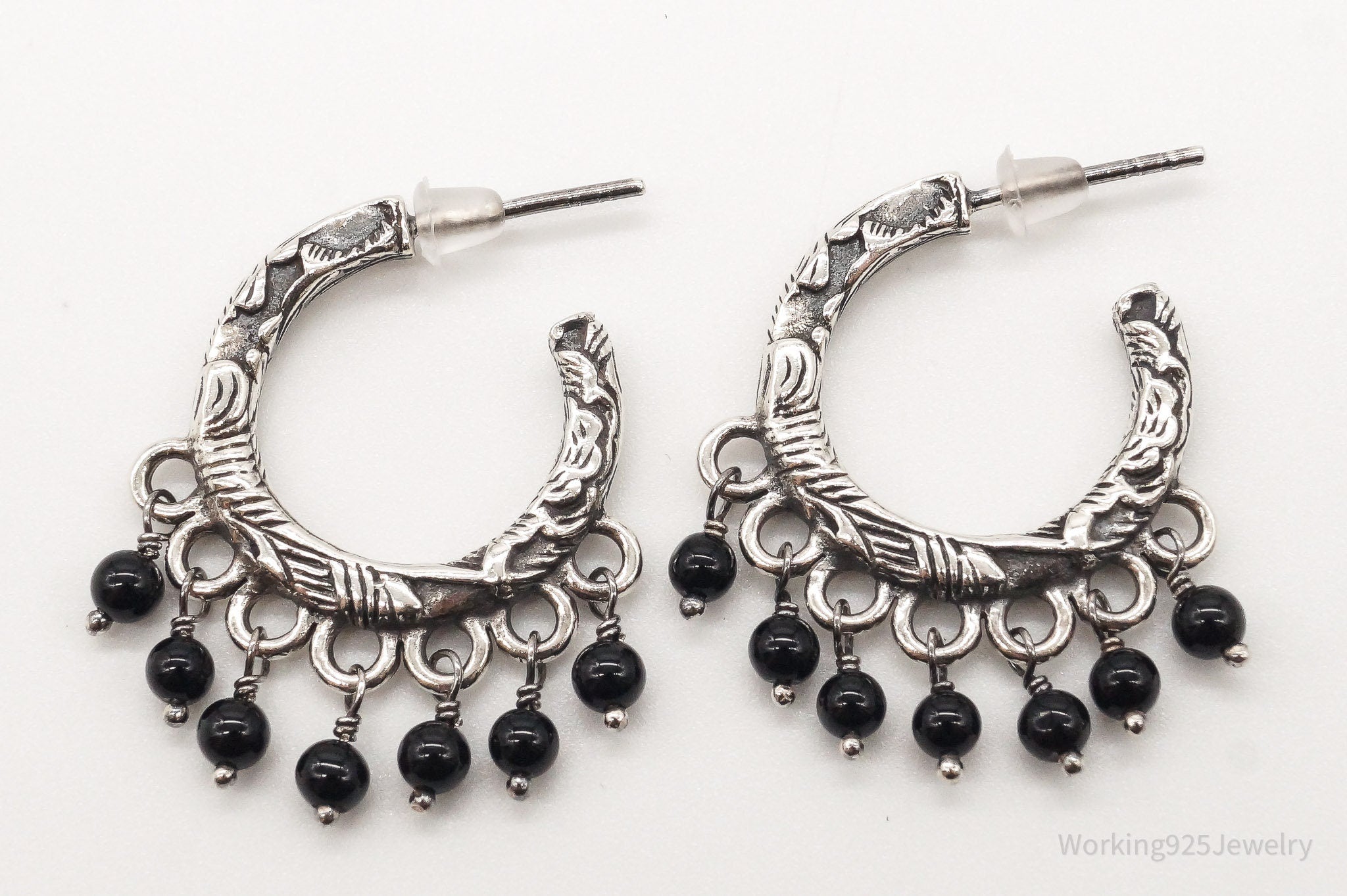 Vintage Designer Barse Black Onyx Sterling Silver Earrings