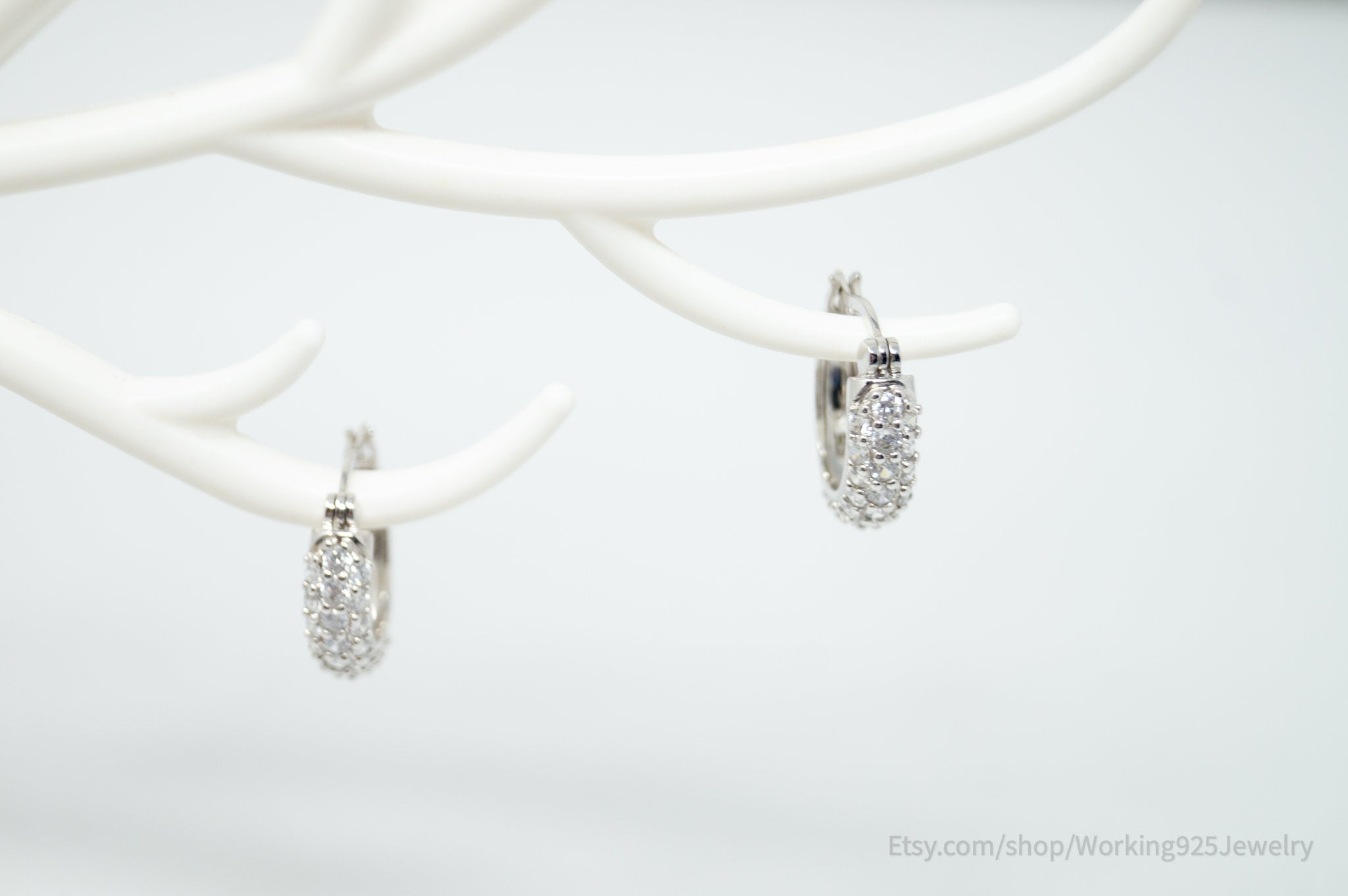 Vintage Art Deco Style Cz Sterling Silver Hoop Earrings