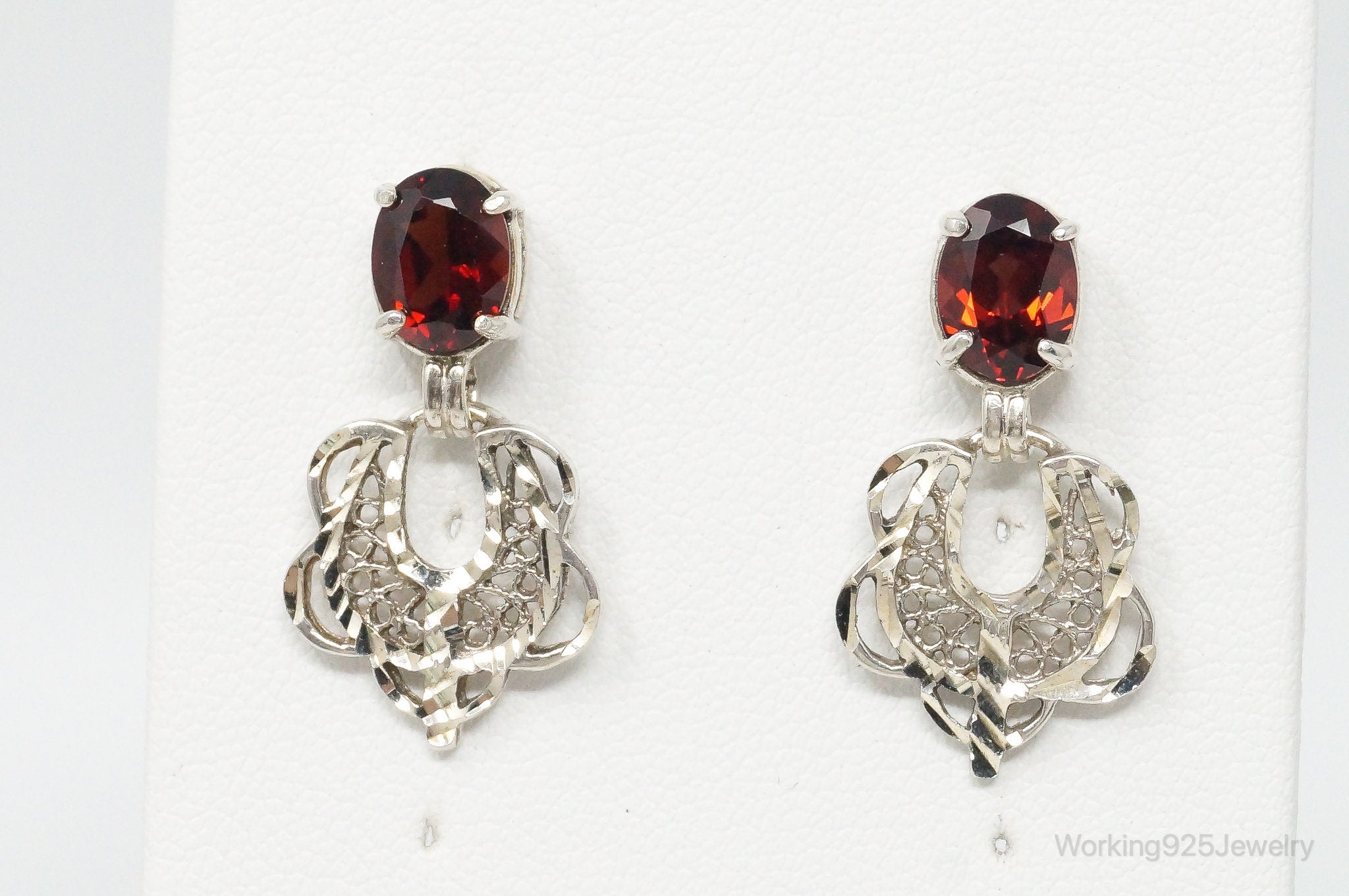 Vintage Designer Garnet Sterling Silver Earrings