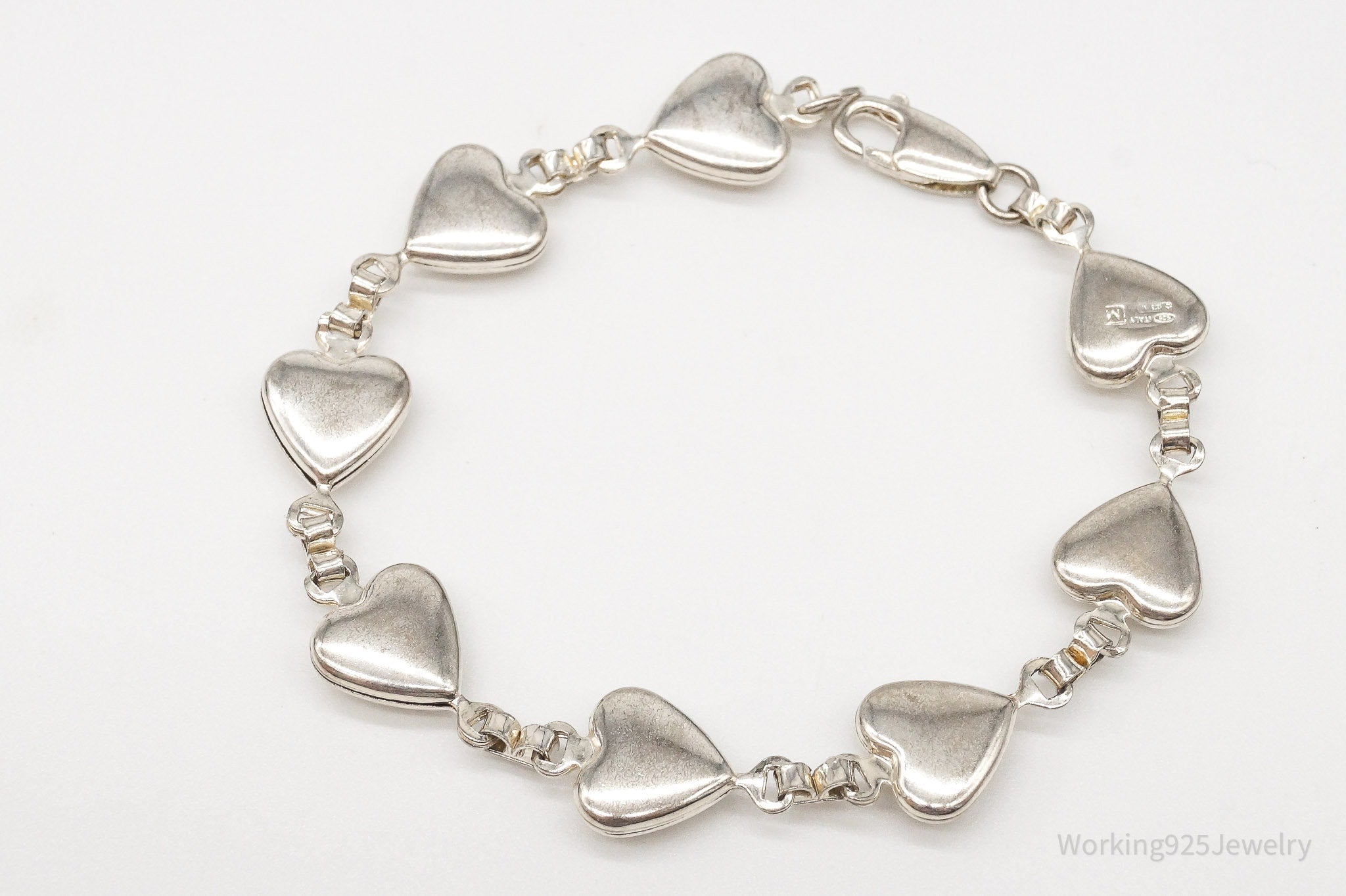 Vintage Italian Puffy Hearts Sterling Silver Link Bracelet