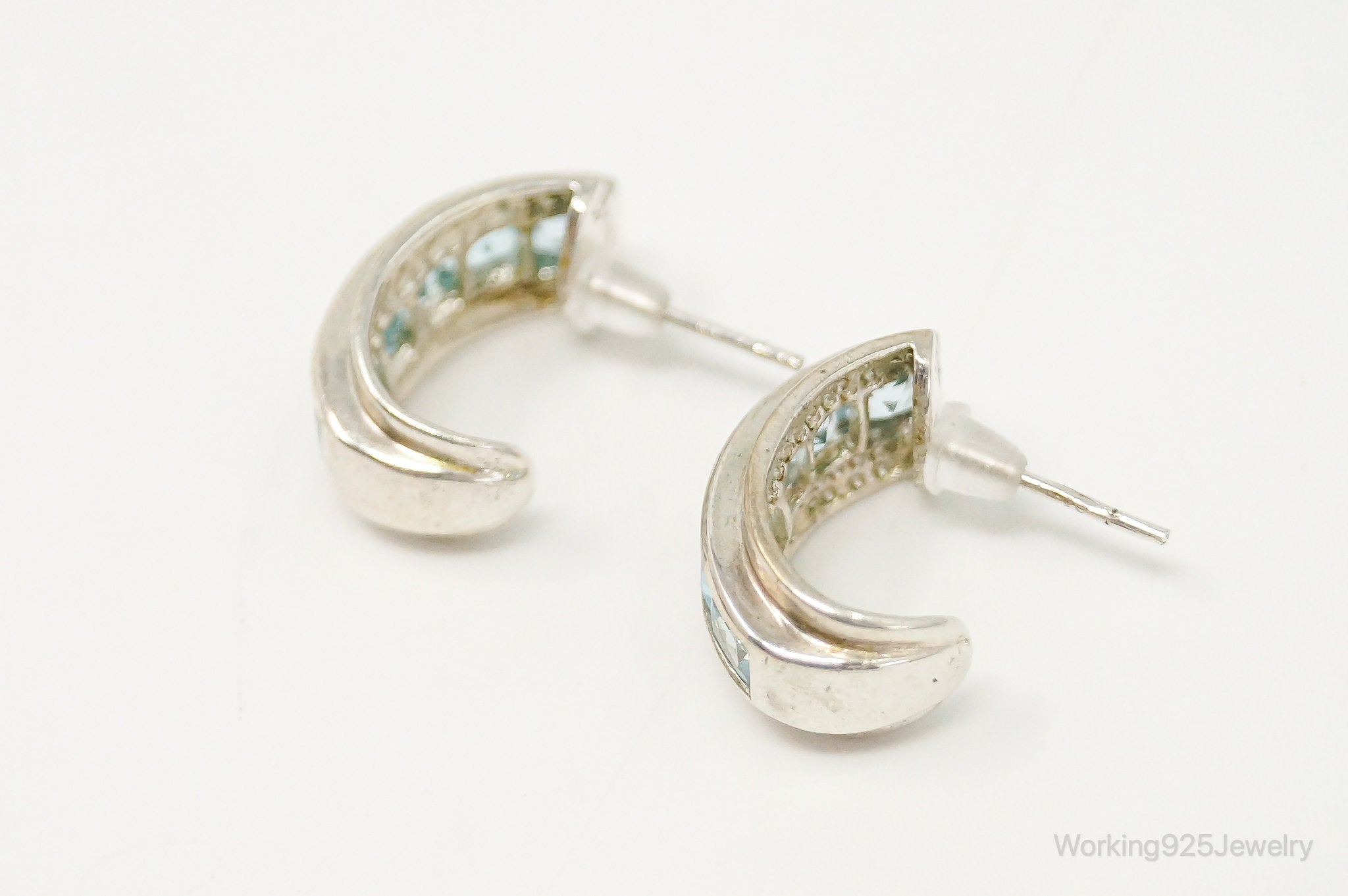 Blue Topaz Art Deco Sterling Silver Earrings