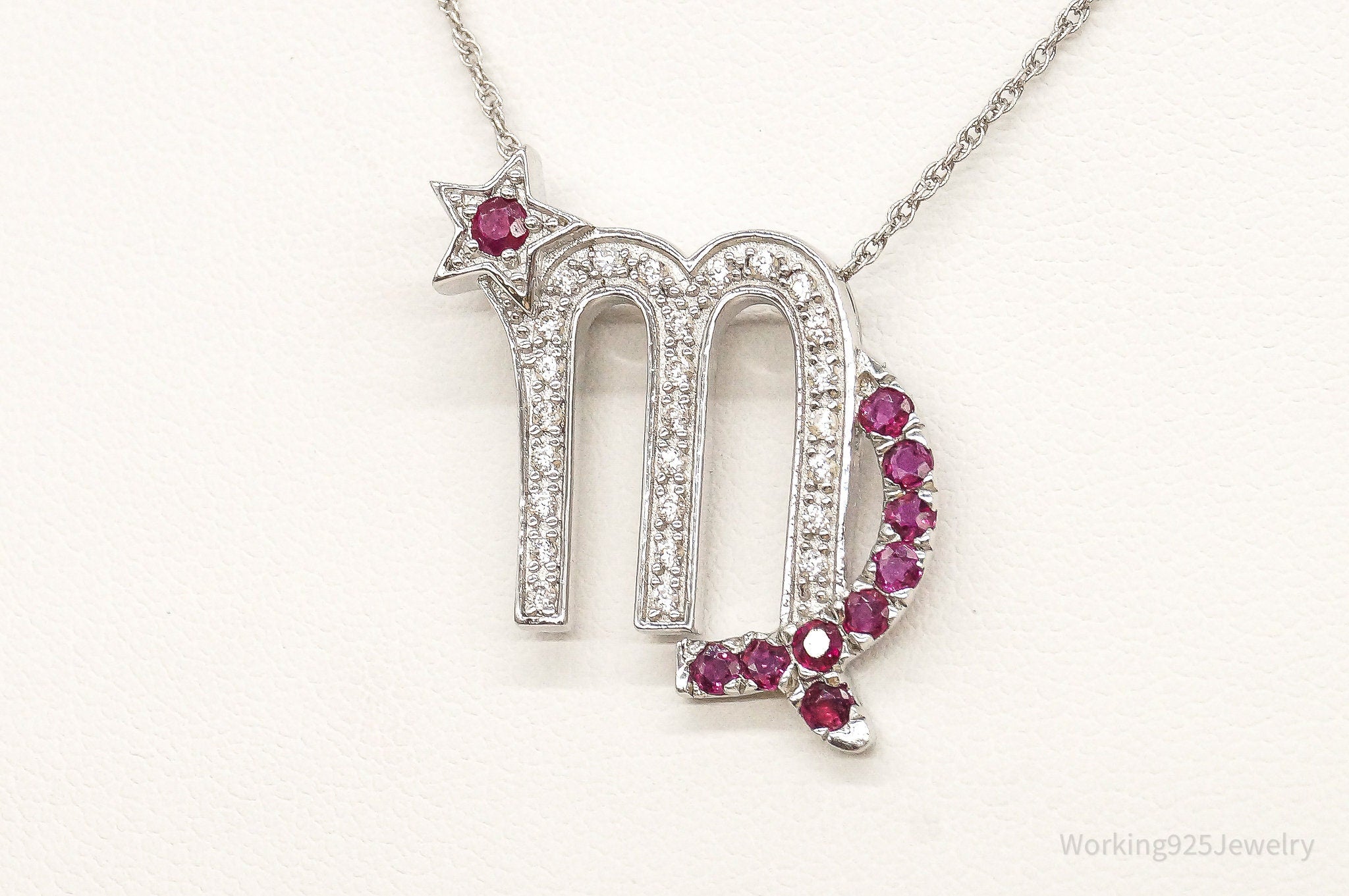 Ruby Cubic Zirconia Scorpio Sterling Silver Necklace