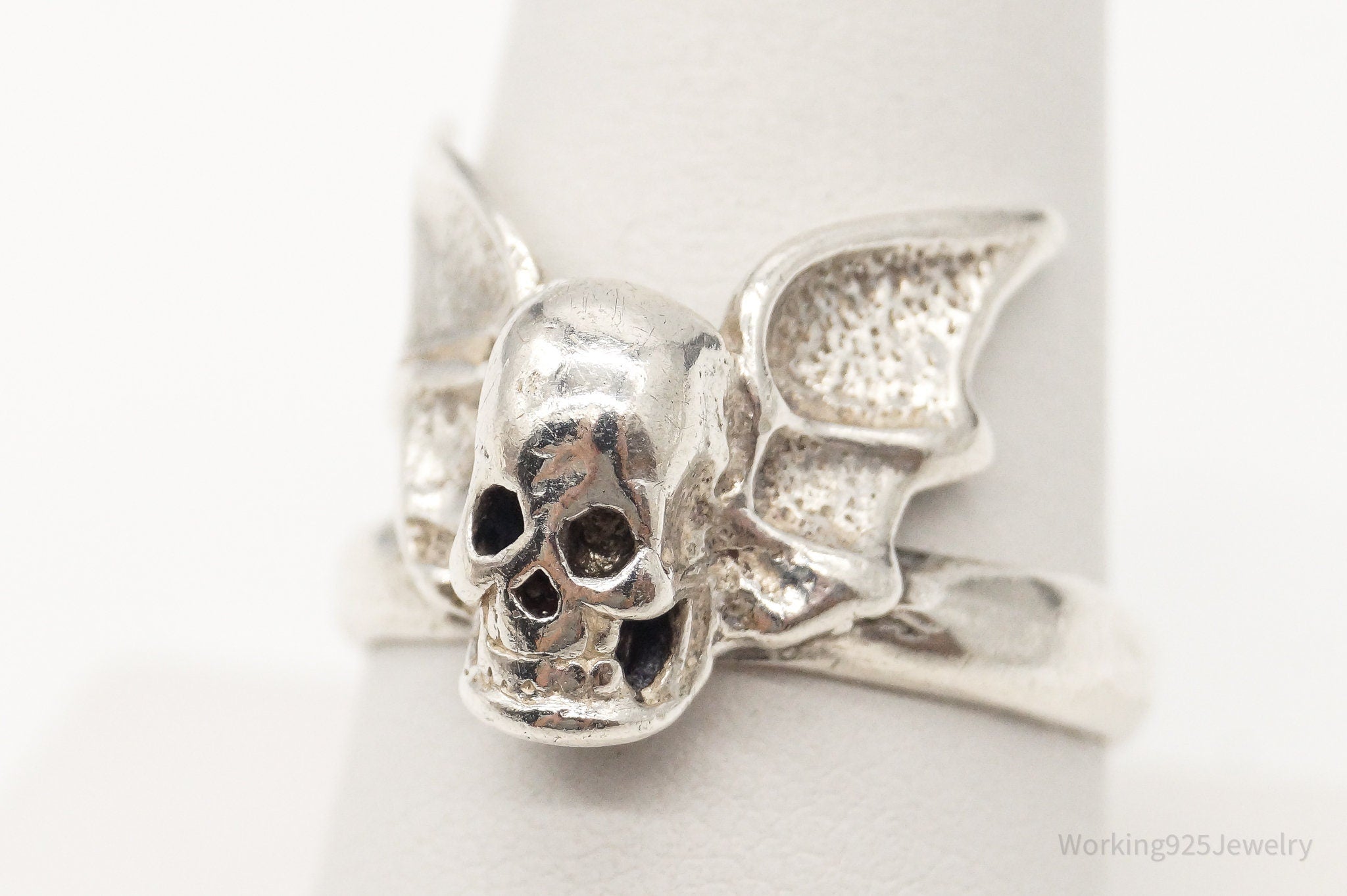 Vintage Flying Skull Sterling Silver Ring - Size 9