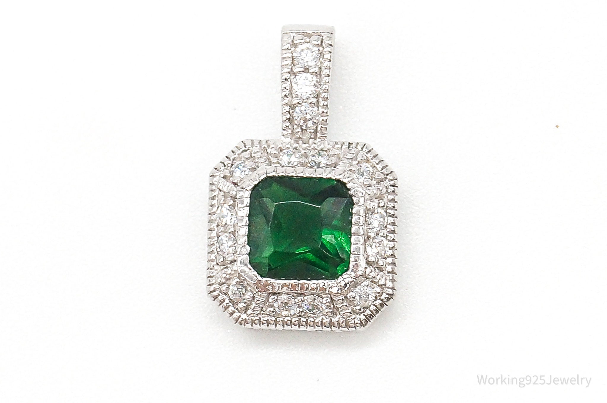 Designer CWE Lab Emerald Cubic Zirconia Sterling Silver Pendant