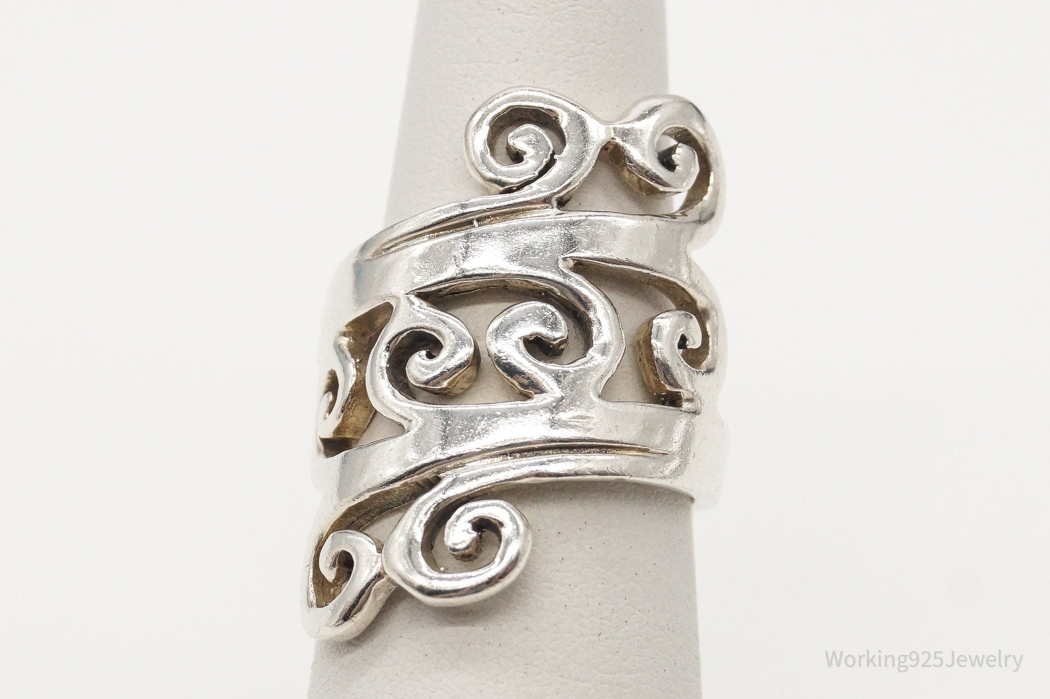 Vintage Filigree Swirl Sleek Sterling Silver Ring - Size 5.5