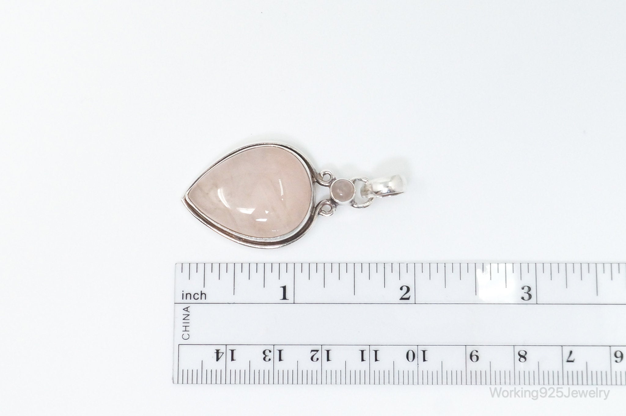 Large Vintage Rose Quartz Sterling Silver Necklace Pendant