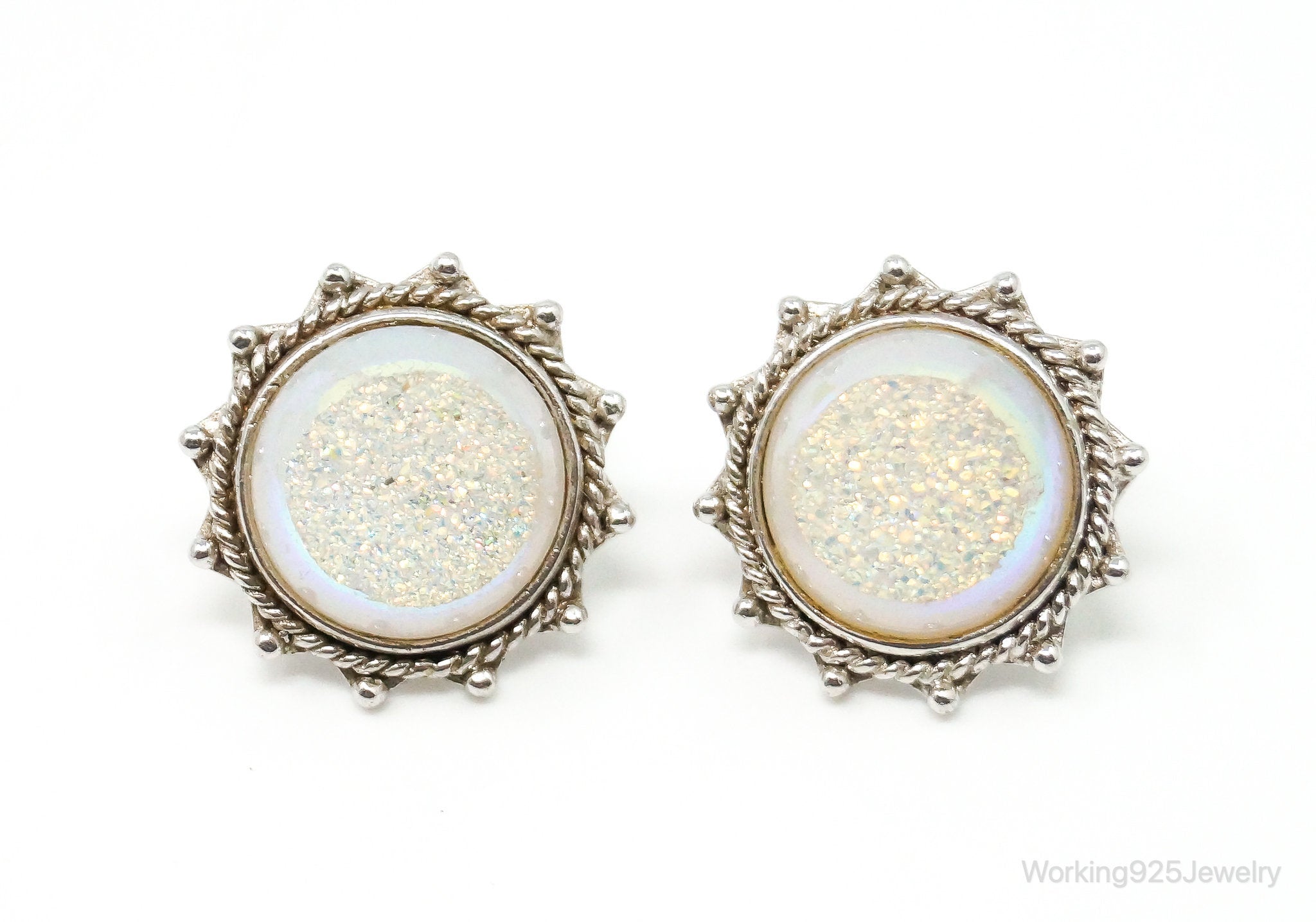 Designer PJC Druzy Quartz Sterling Silver Earrings