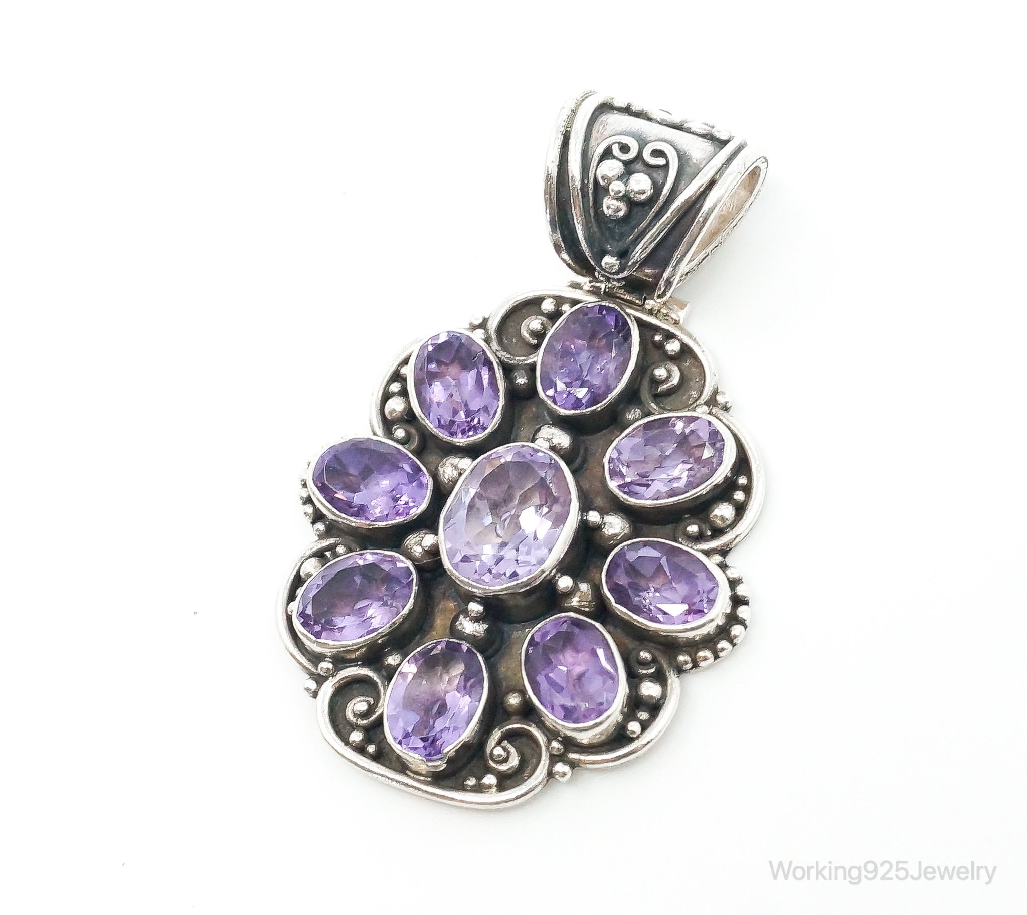 Large Indonesia Designer ATI Amethyst Sterling Silver Necklace Pendant