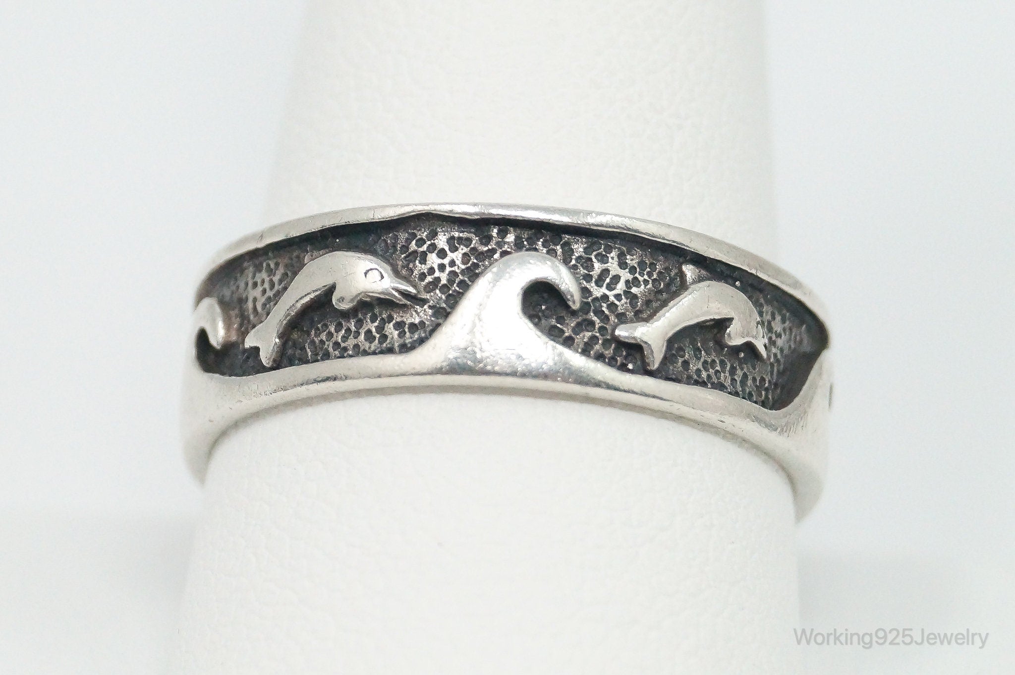 Vintage Designer PSCL Dolphins Sterling Silver Band Ring - Size 11