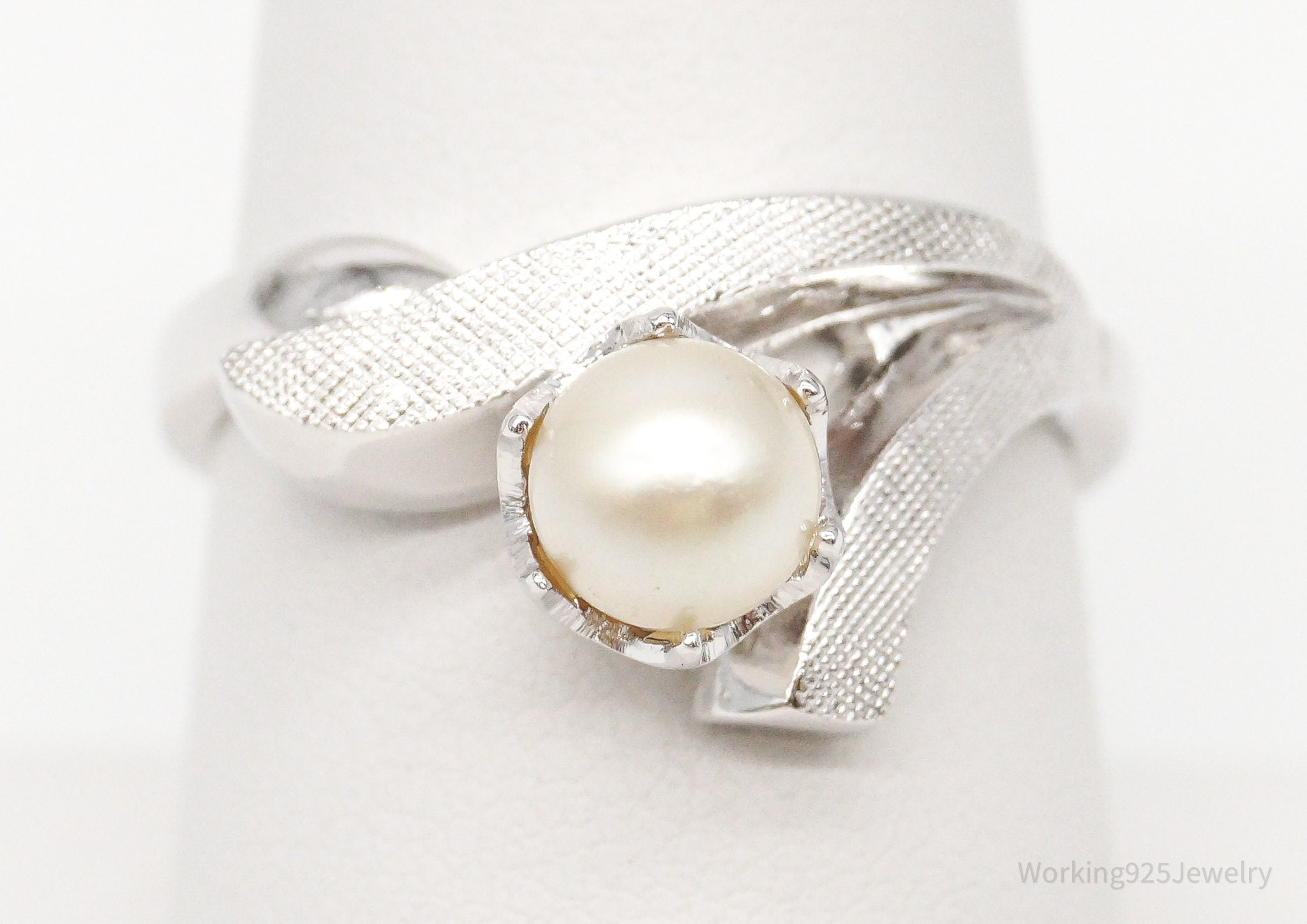 Antique Faux Pearl Sterling Silver Ring - Size 7.75