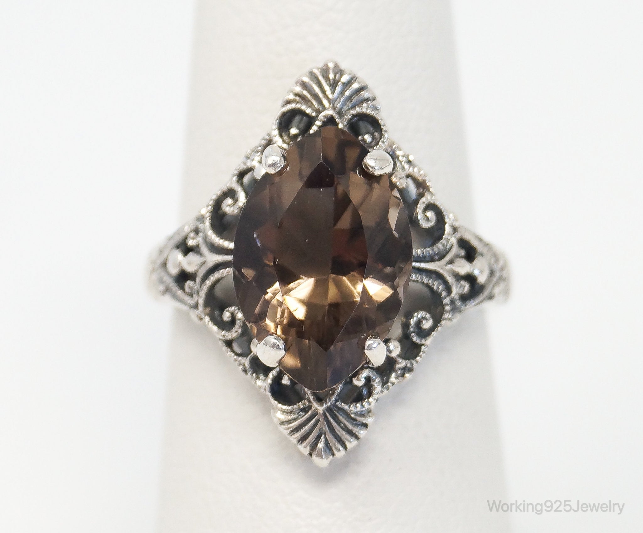 Designer CNA Smoky Topaz Art Deco Sterling Silver Ring - Size 6