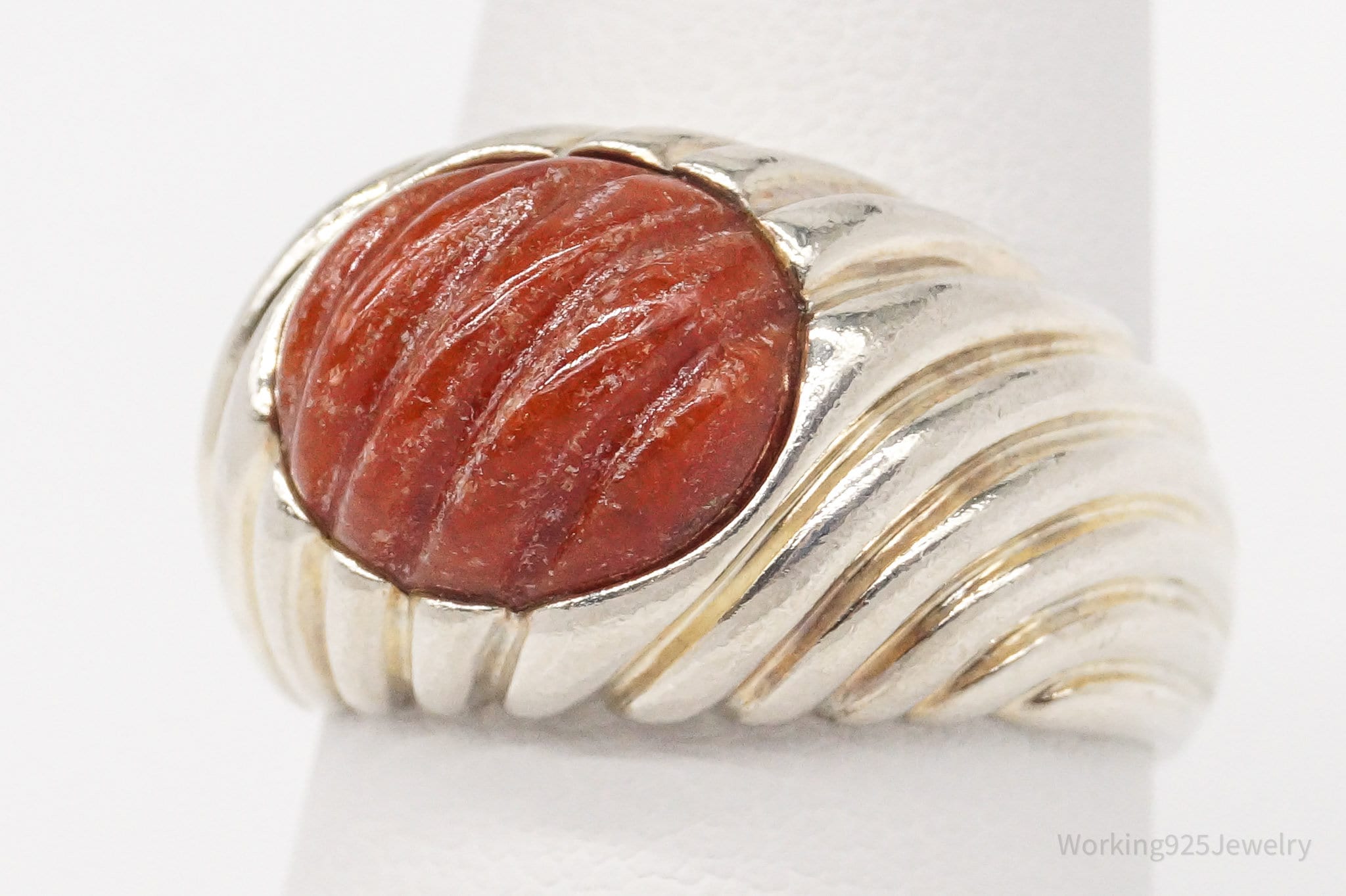 Vintage Designer Ross Simons Red Jade Sterling Silver Ring - Size 8