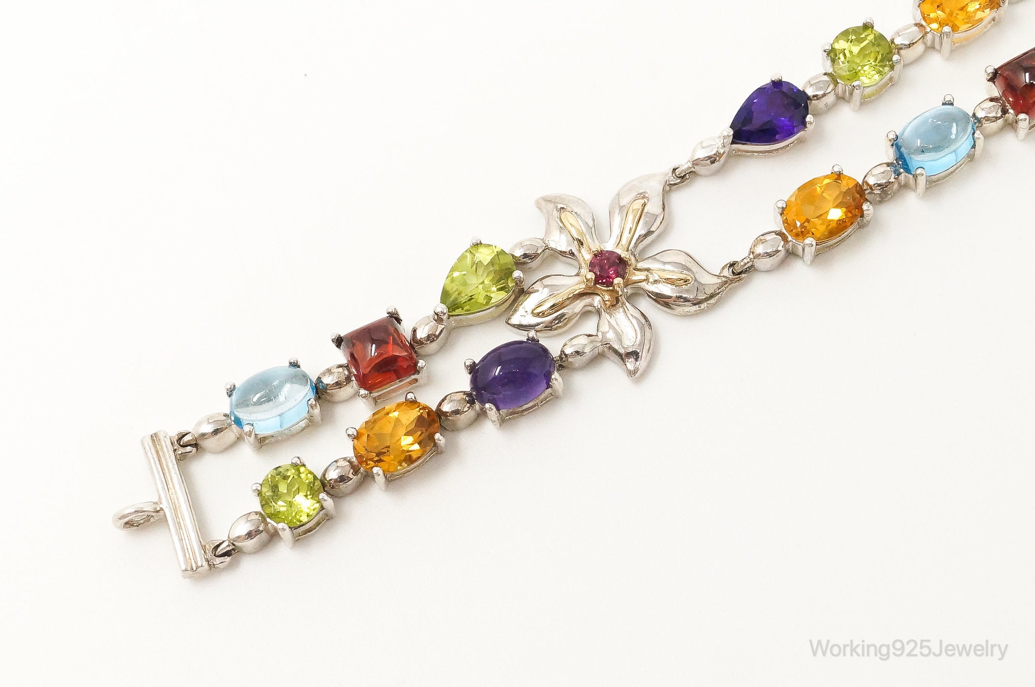 Designer SLV 14K Gold Multi Gem Sterling Silver Bracelet