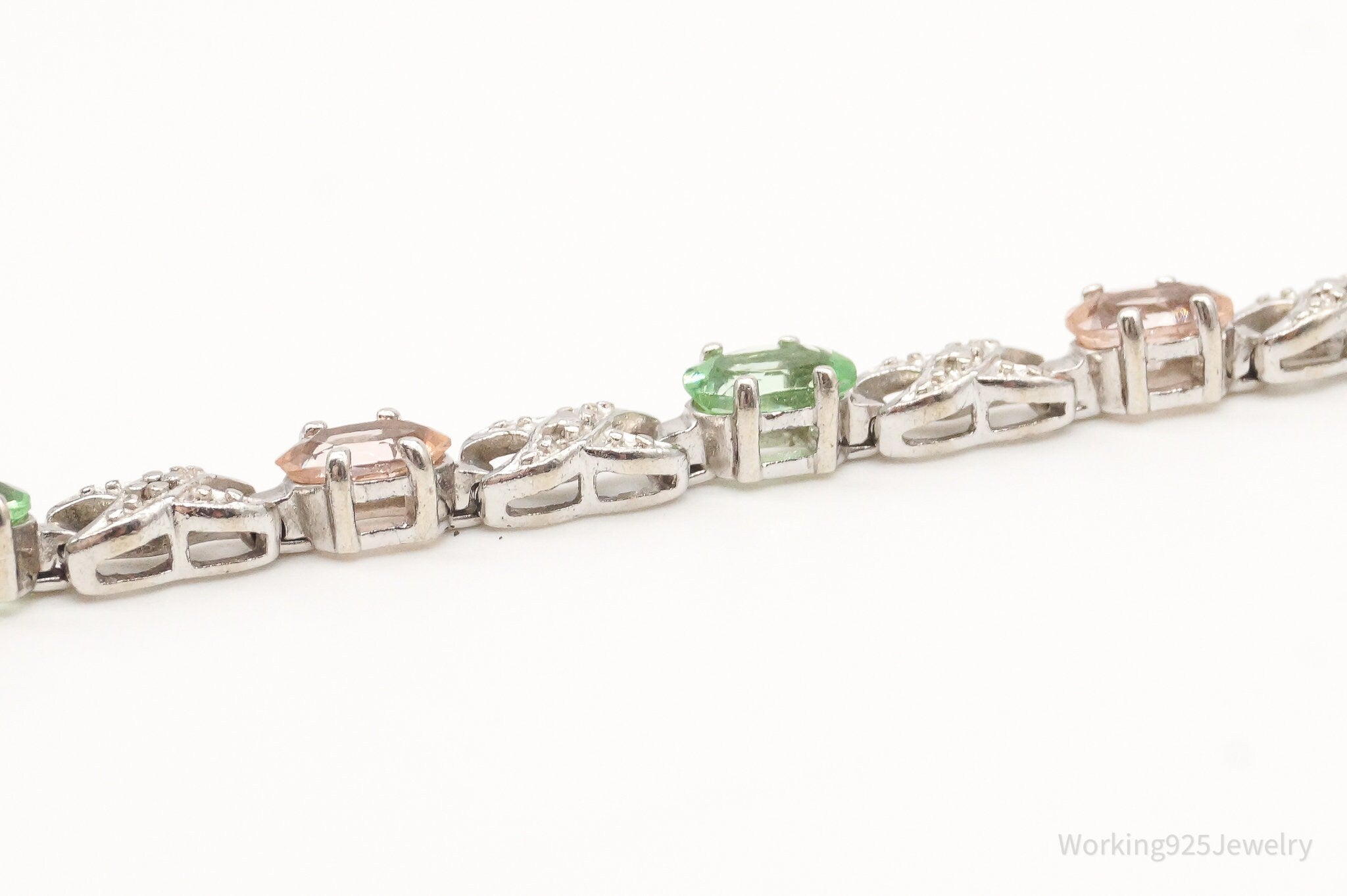 Designer Ross Simons 2 Diamond Peach & Green Stone Sterling Silver Bracelet